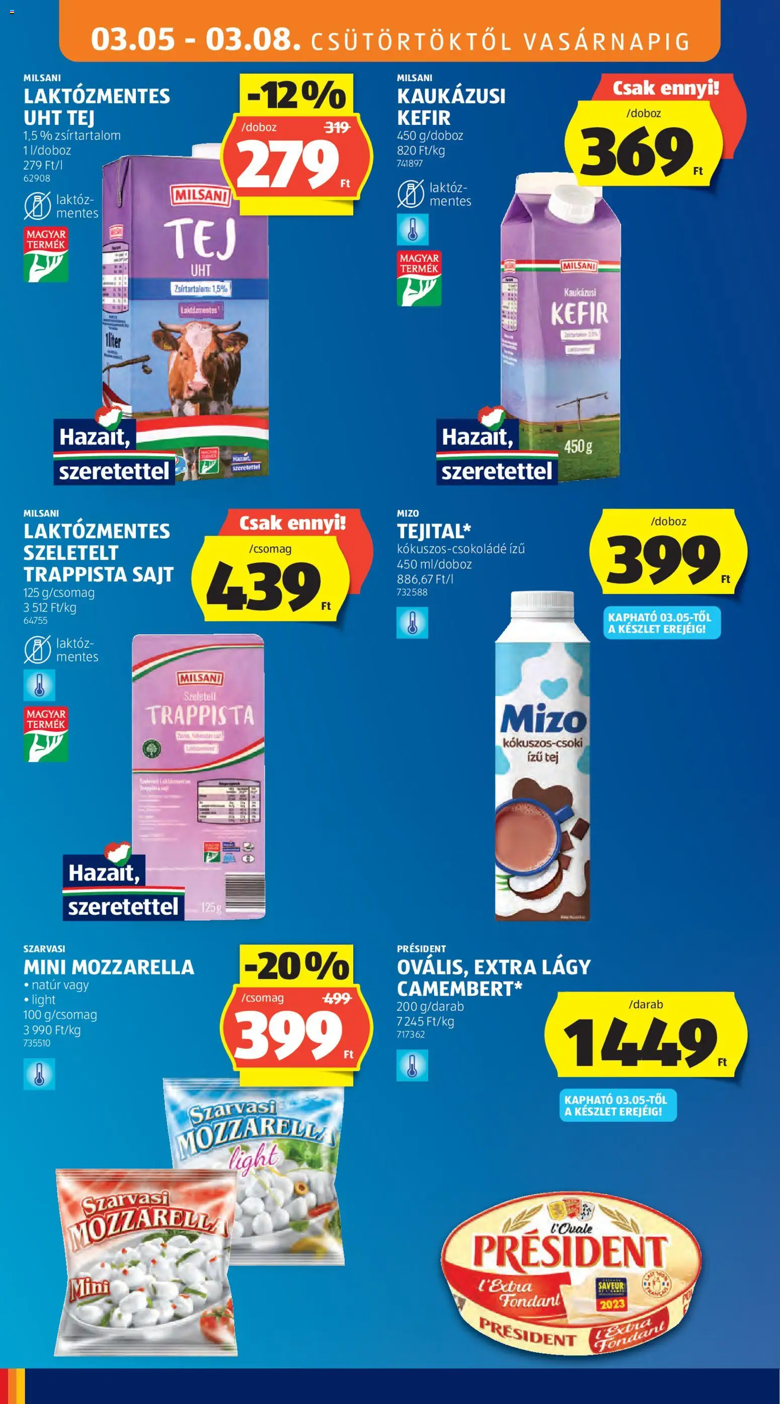 Aldi akciós ujság - amely érvényes a következő dátumtól: 05.03.2026 | Oldal: 42 | Termékek: Mozzarella, Kefir, Sajt, Camembert