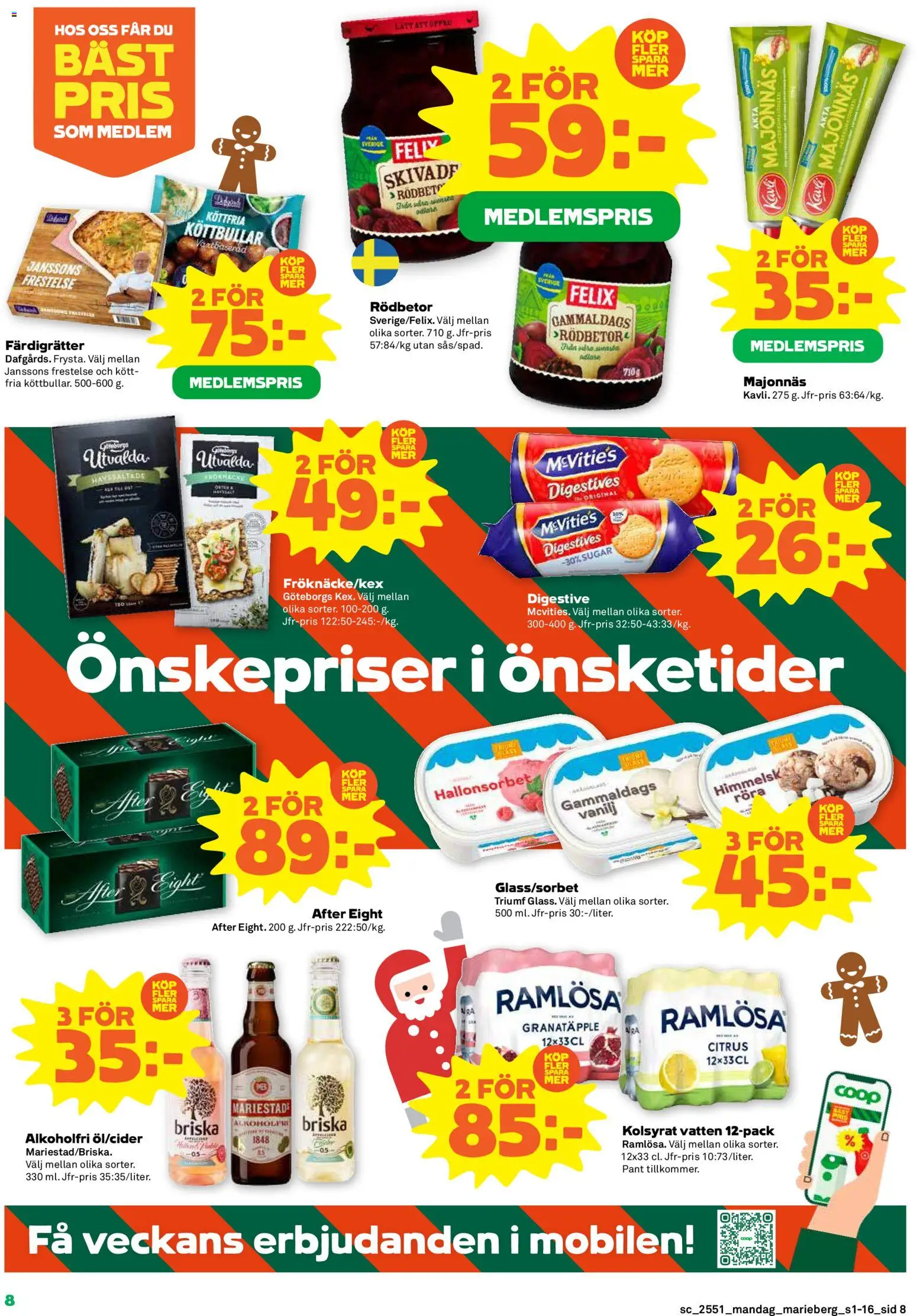 Coop Forum reklamblad aktuell från 15.12.2025 | Sida: 8 | Produkter: Digestive, Köttbullar, Majonnäs