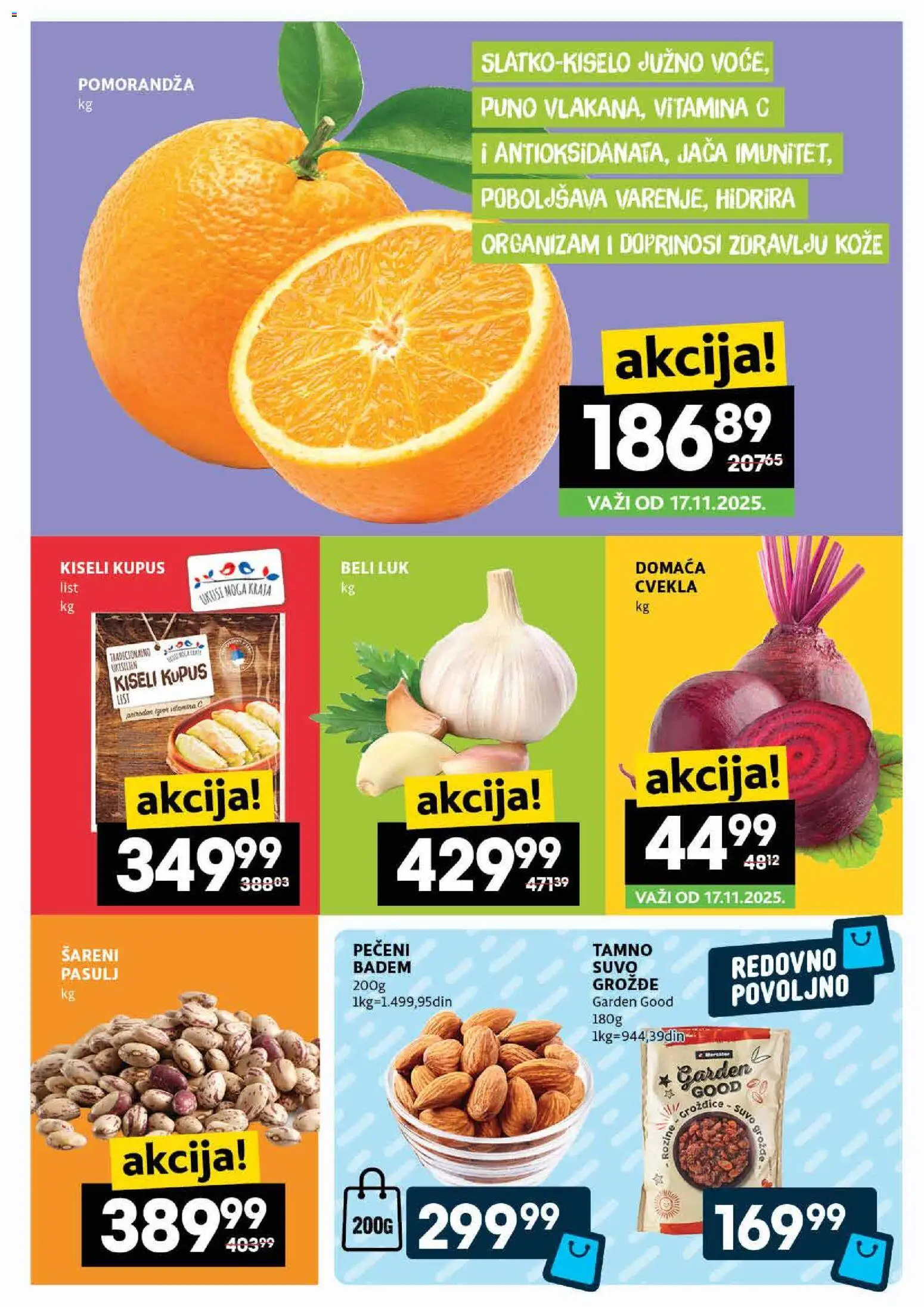 Idea katalog - važi od 13.11.2025 | Strana: 3 | Proizvode: Badem, Kiseli kupus, Beli luk, Pomorandza