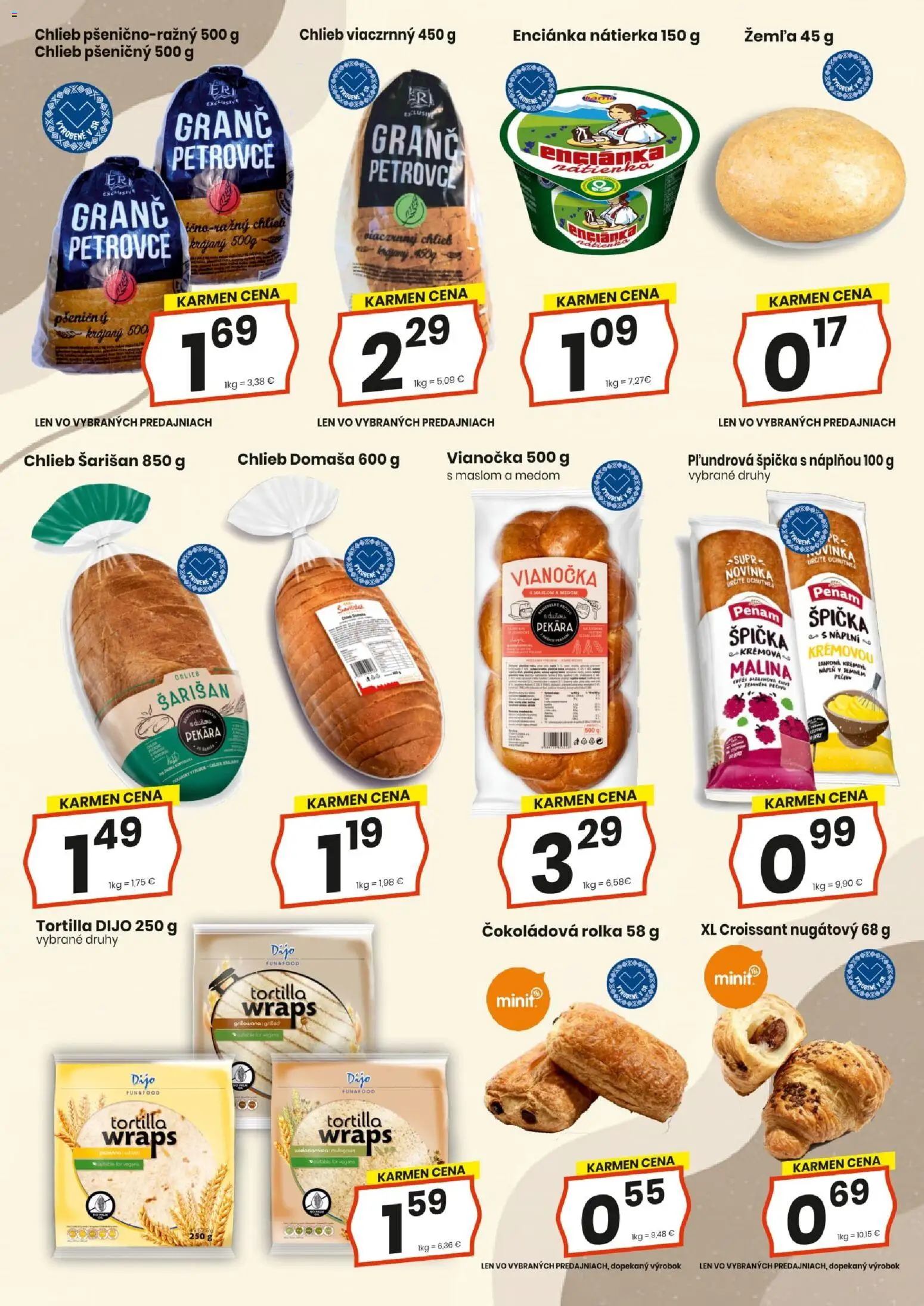 Nové KARMEN CBA akcie – leták je platný od 22.01.2026 | Strana: 7 | Produkty: Chlieb, Tortilla, Croissant, Vianočka