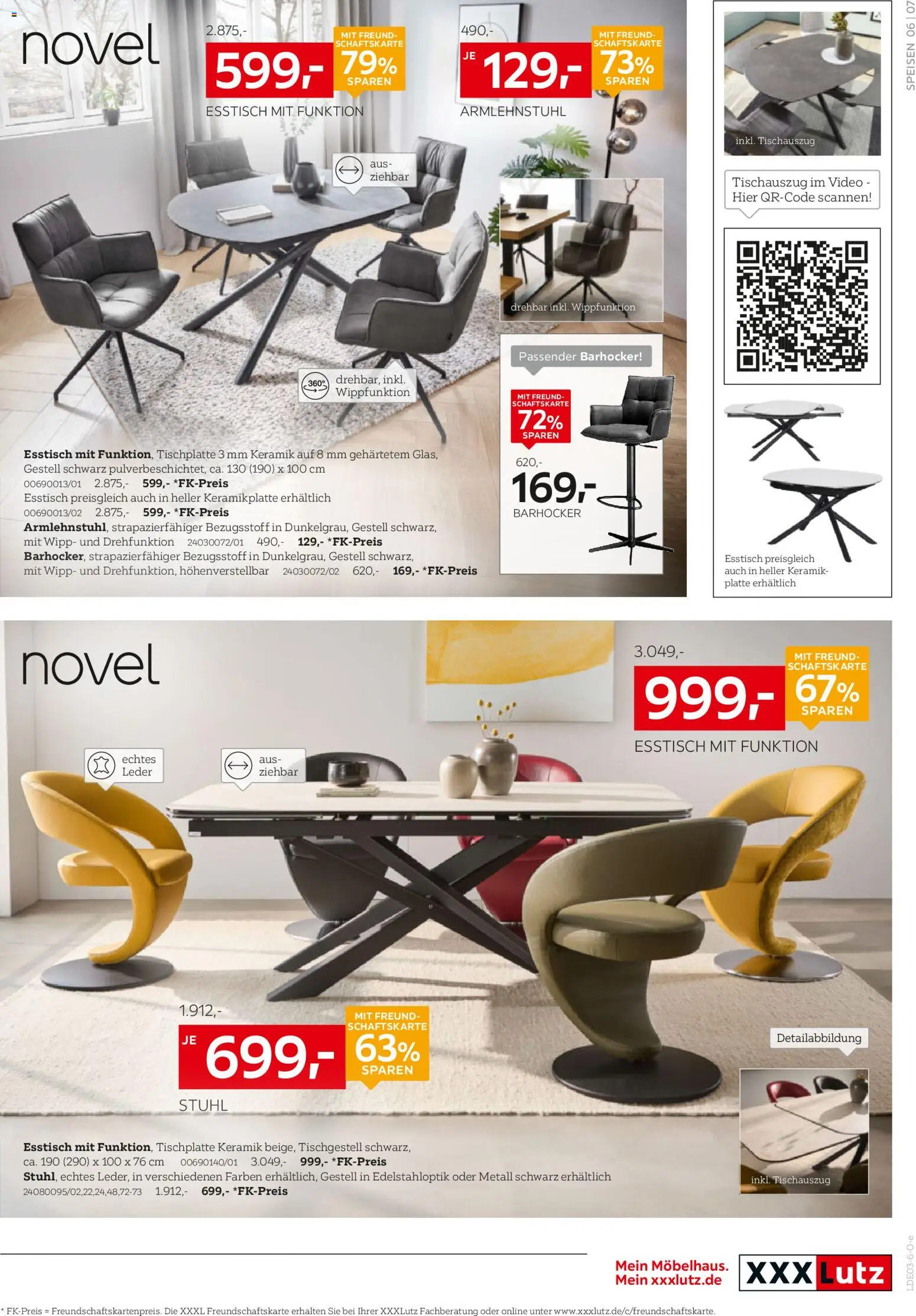 XXXL Lutz Speisen Spezial – gültig ab 22.02.2026 | Seite: 7 | Produkte: Esstisch, Barhocker, Stuhl, Video