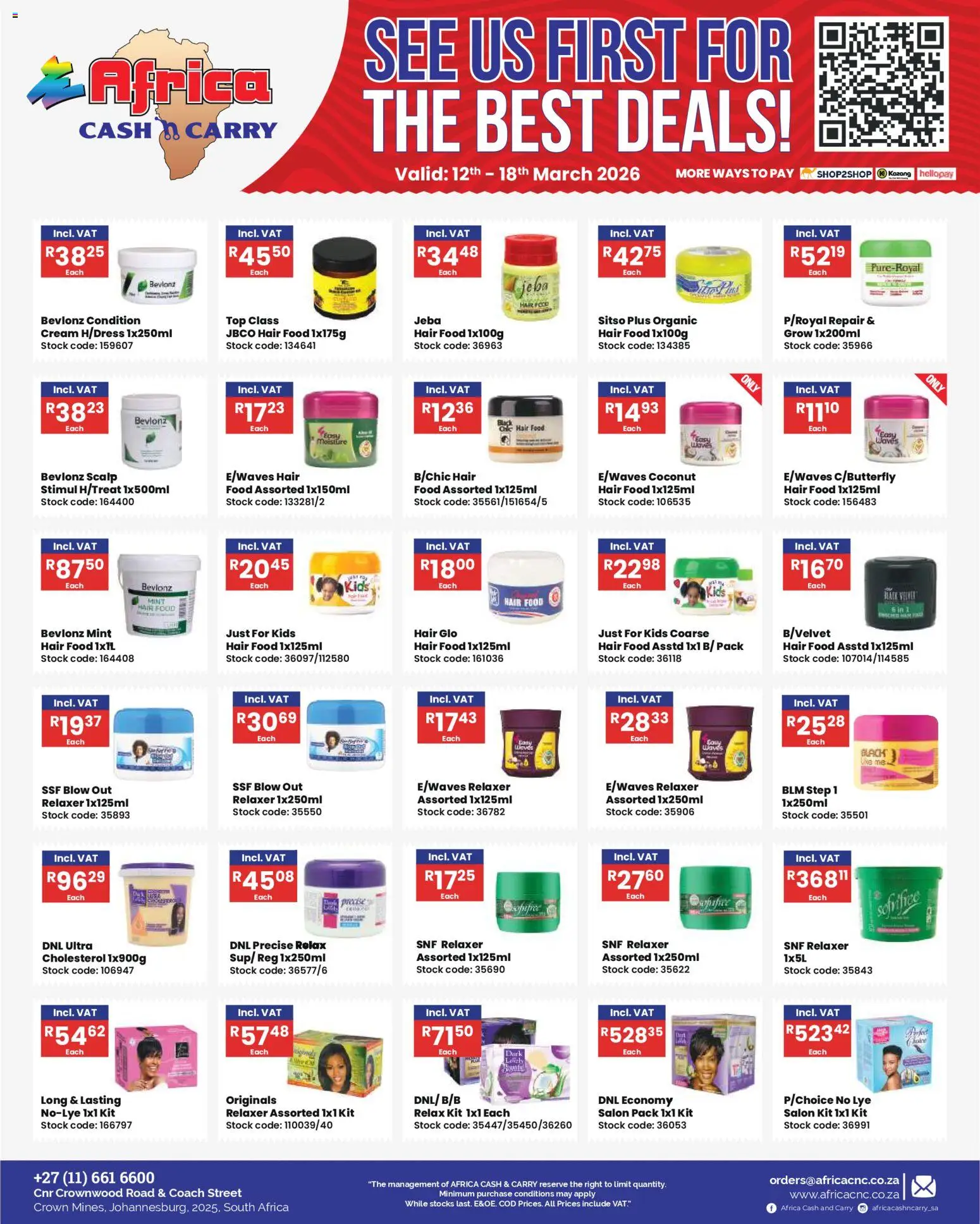 New Africa Cash & Carry catalogue – valid from 12.03.2026 | Page: 3 | Products: Cream, Stock, Relaxer