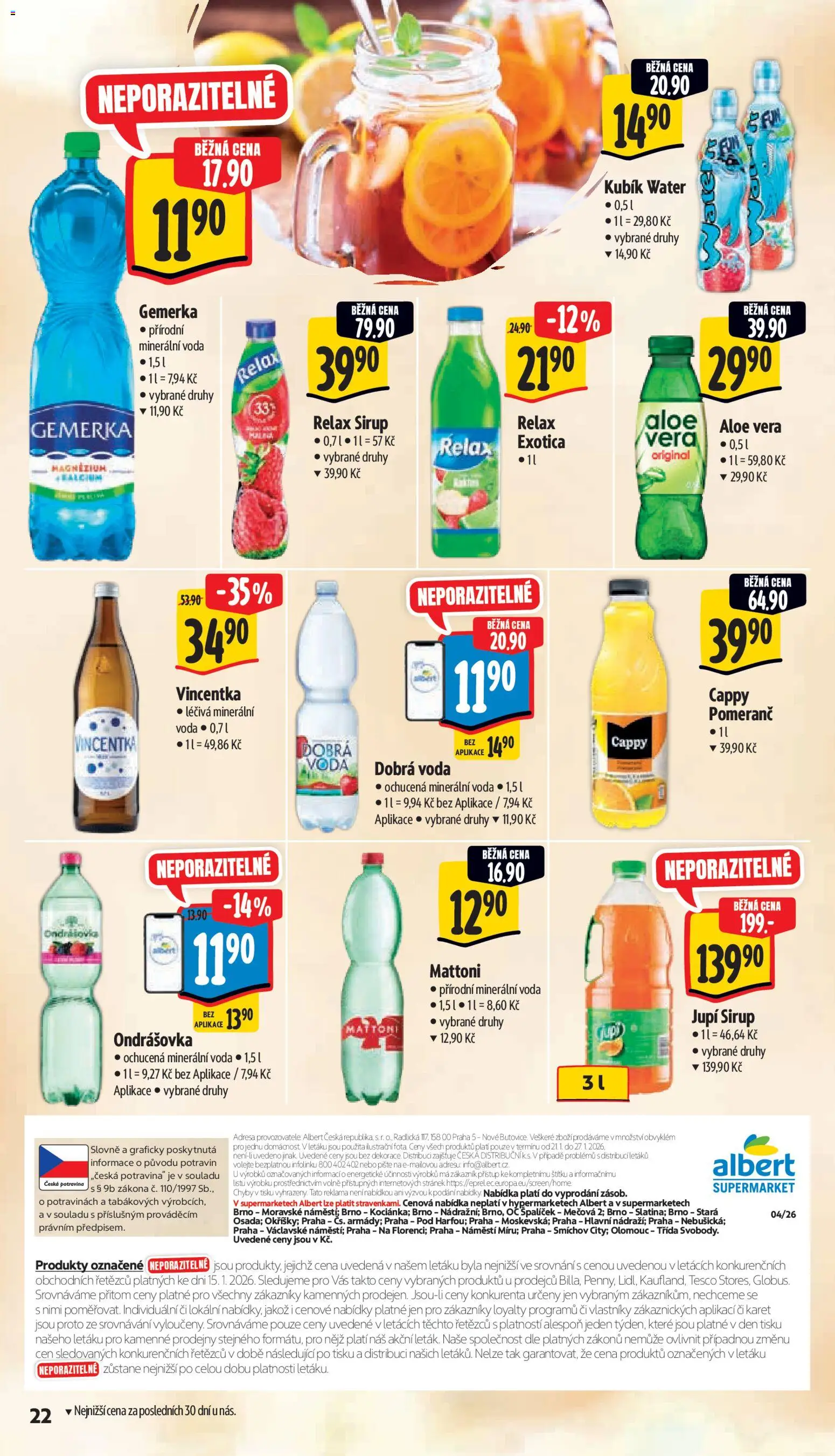 Albert leták - Supermarket od 21.01.2026 | Strana: 28 | Produkty: Dobrá voda, Ondrášovka, Jupí, Minerální voda