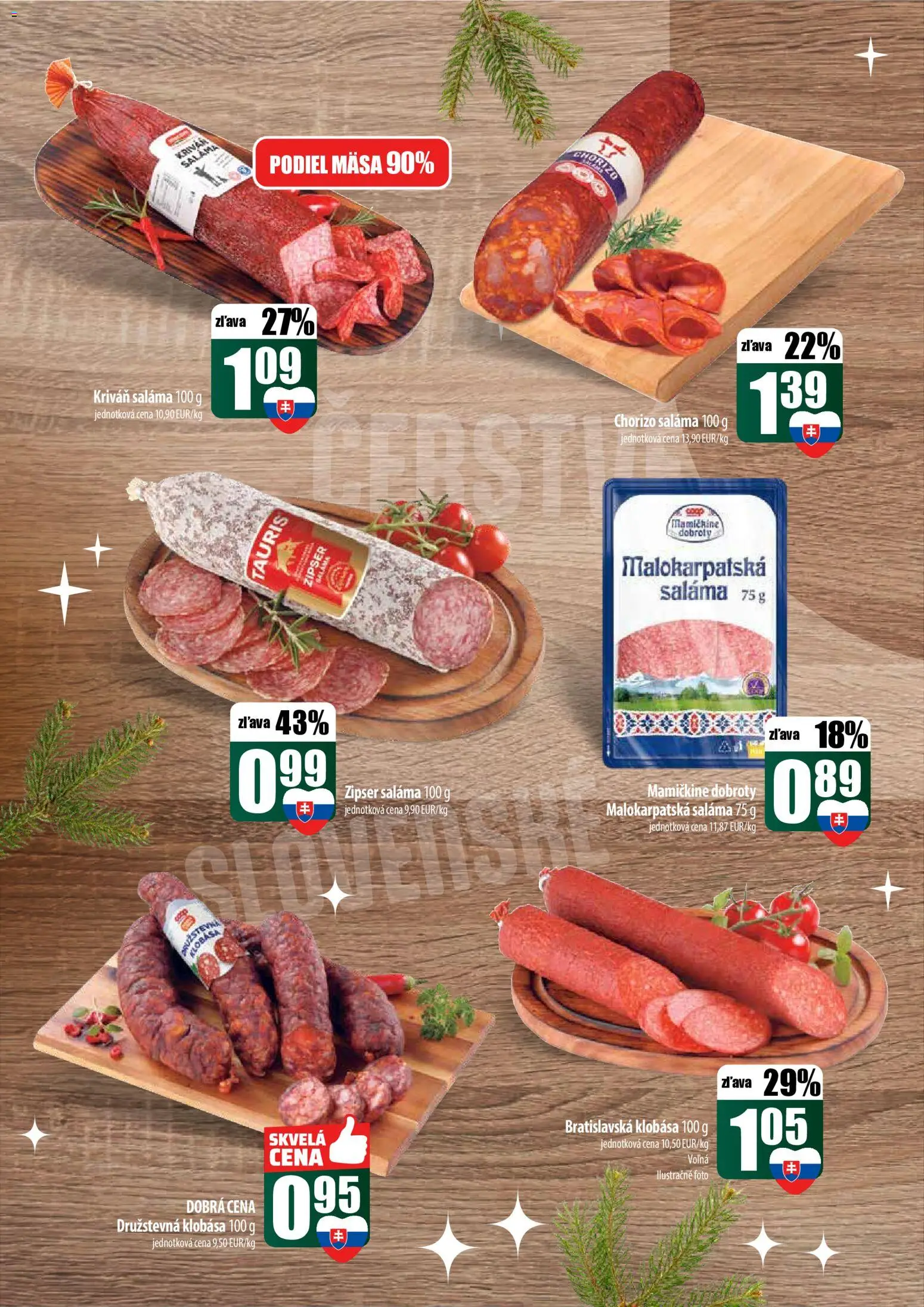 Nové COOP Jednota akcie – leták je platný od 22.12.2025 | Strana: 12 | Produkty: Saláma, Klobása