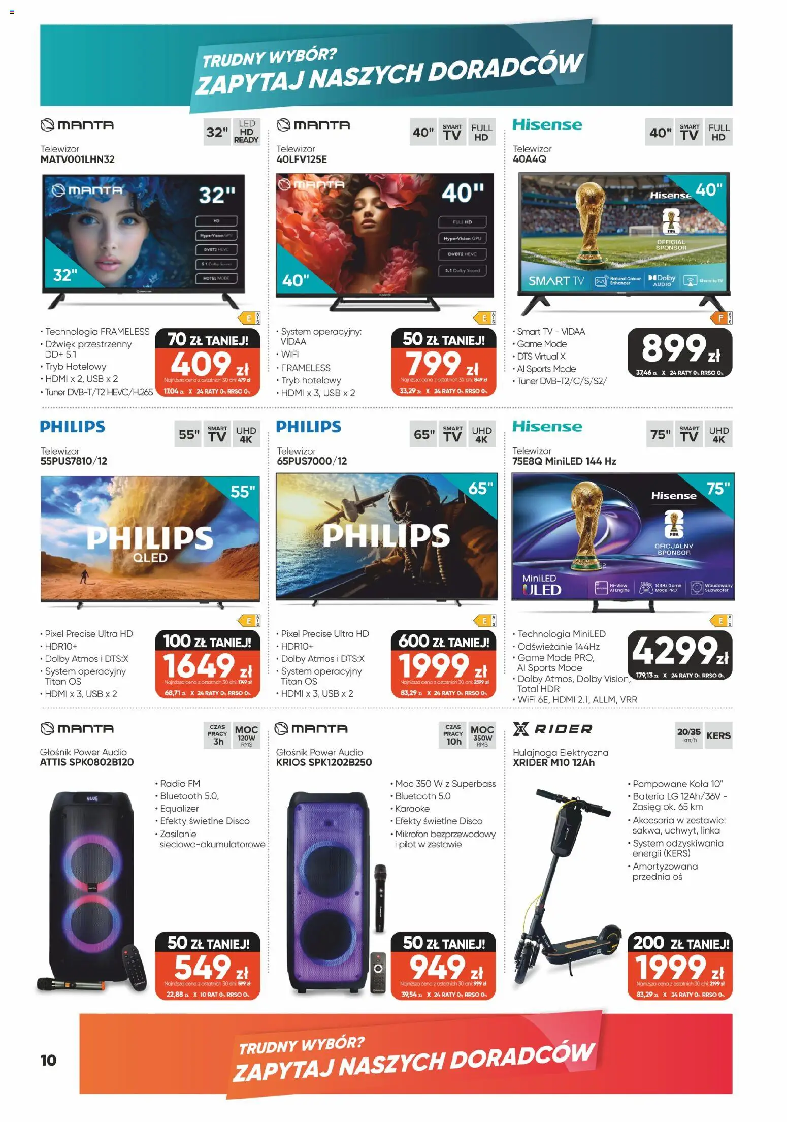 Max elektro gazetka od 28.04.2026 | Strona: 10 | Produkty: Telewizor, Radio, Bateria, Hulajnoga elektryczna