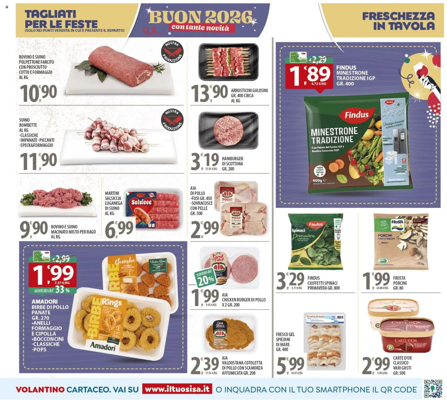 Volantino SISA del 27.12.2025 | Pagina: 3 | Prodotti: Prosciutto Cotto, Formaggio, Basilico, Arrosticini