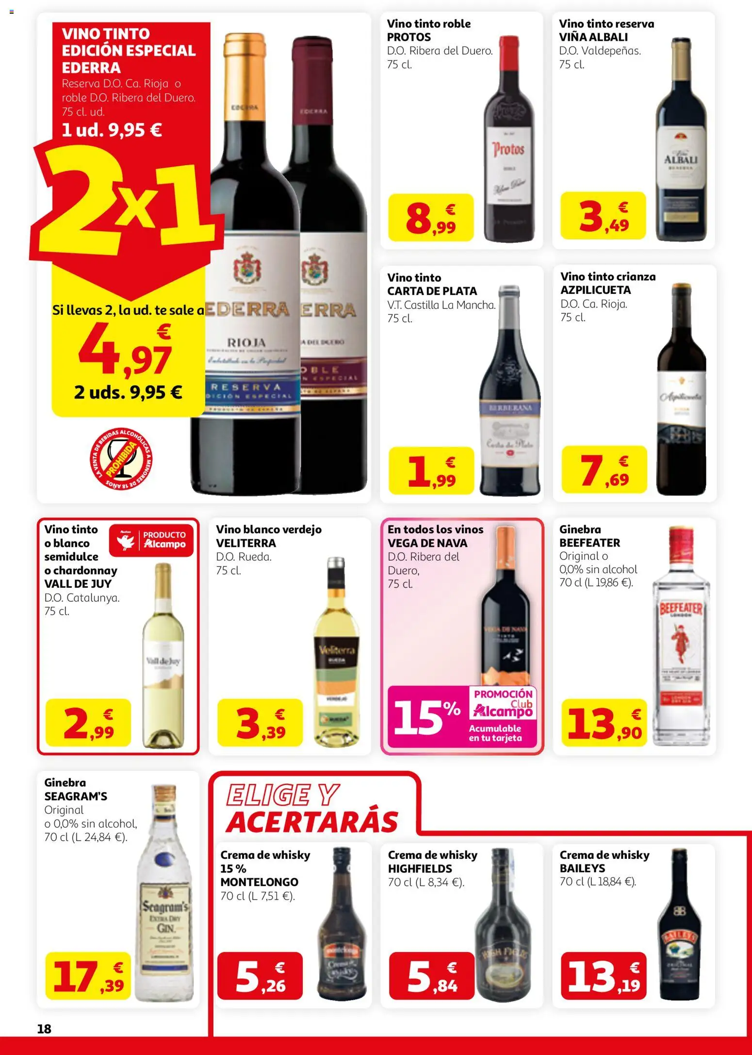 Alcampo HG Nacional │ válido desde el 12.03.2026 | Página: 18 | Productos: Vino, Ginebra, Crema, Té