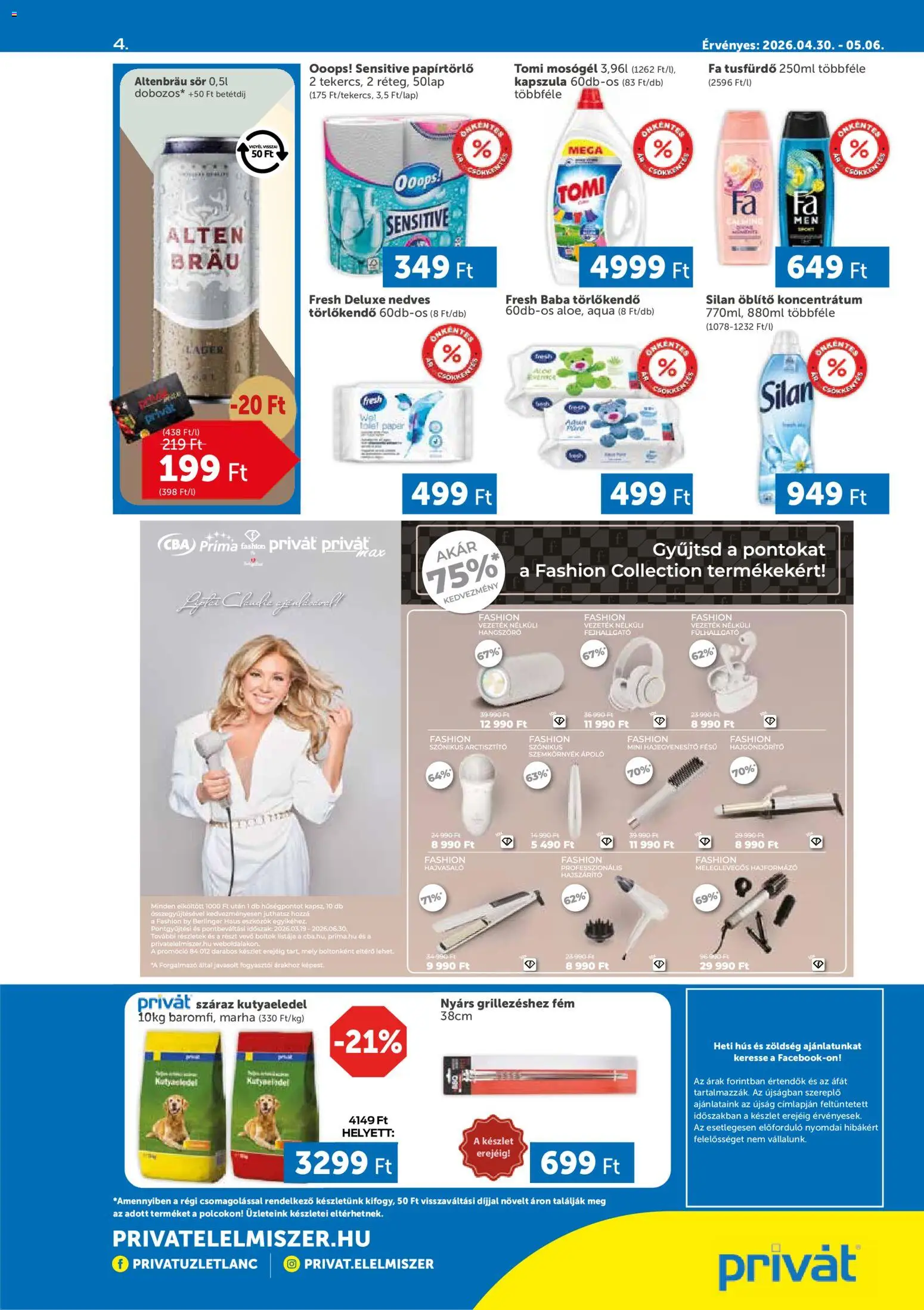 PRIVÁT akciós ujság - amely érvényes a következő dátumtól: 30.04.2026 | Oldal: 4 | Termékek: Hús, Törlőkendő, Sör, Zöldség