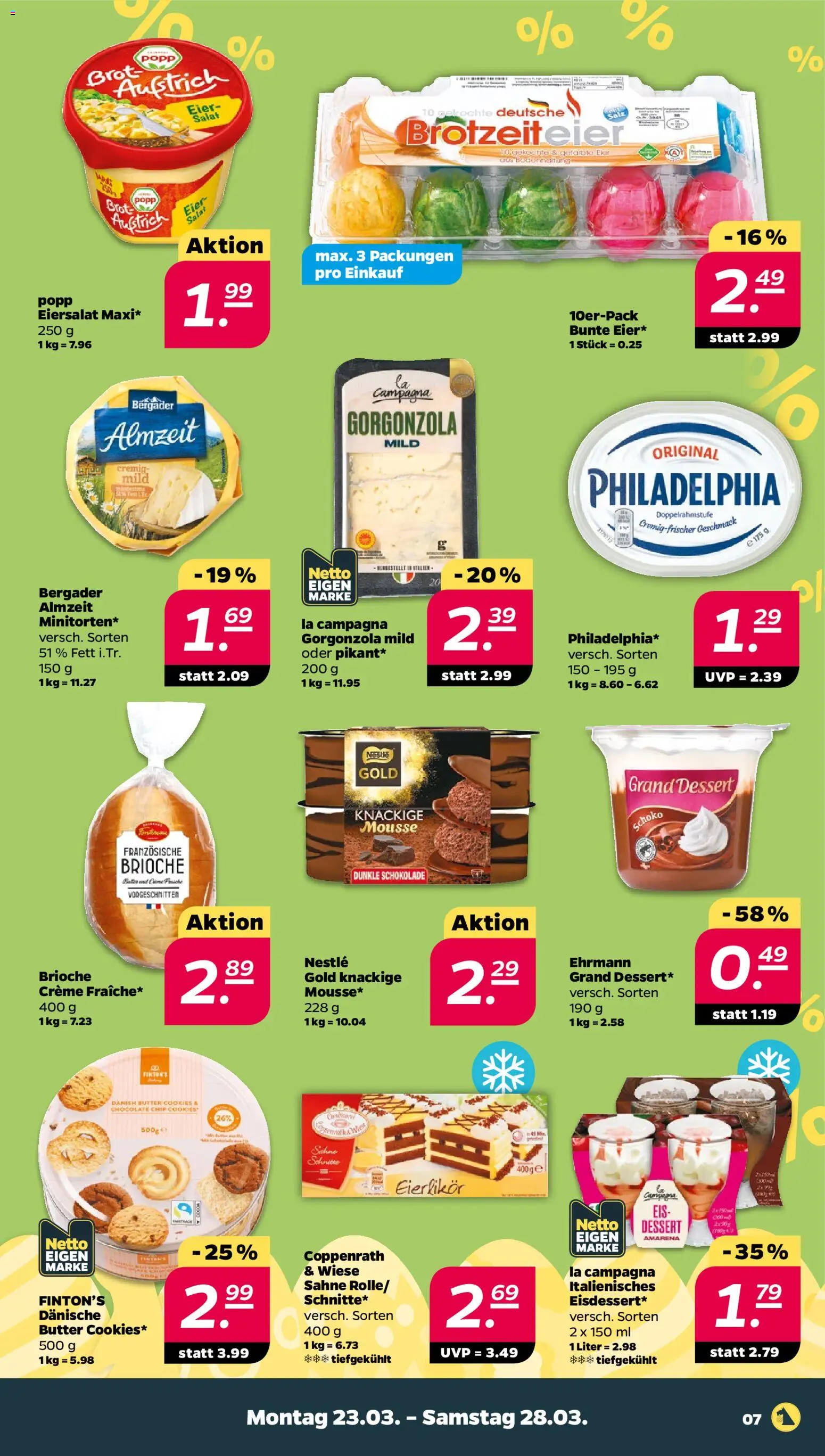 Netto Prospekt 	 – gültig ab 23.03.2026 | Seite: 7 | Produkte: Eier, Schokolade, Philadelphia, Dunkle schokolade