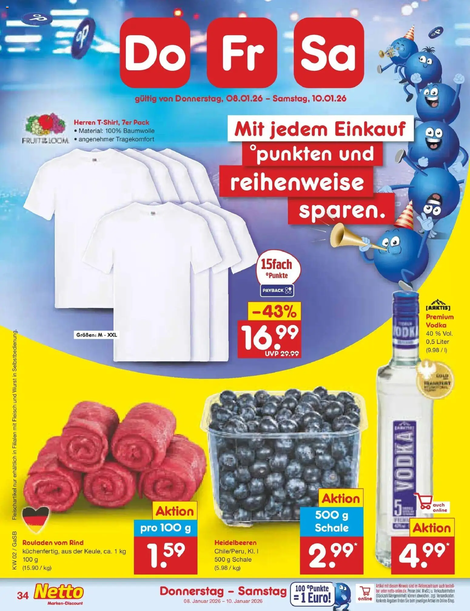 Netto Marken-Discount - Netto: Wochenangebote – gültig ab 04.01.2026 | Seite: 38 | Produkte: Heidelbeeren, Wurst, Vodka, Fleisch