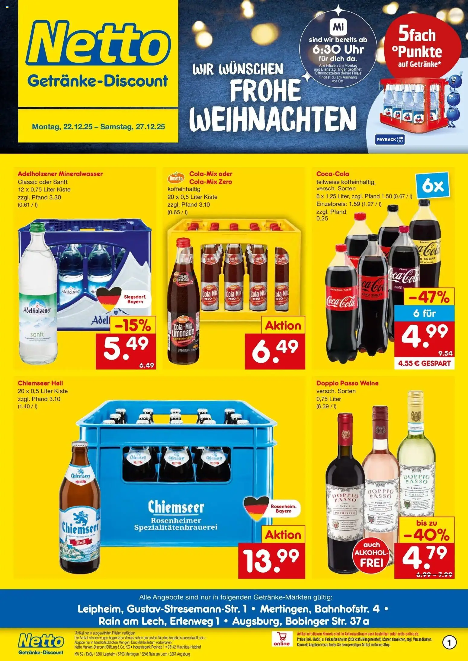 Netto Marken-Discount prospekt Augsburg-Inningen	 – gültig ab 22.12.2025 | Seite: 1 | Produkte: Adelholzener, Limonade, Mineralwasser, Doppio Passo
