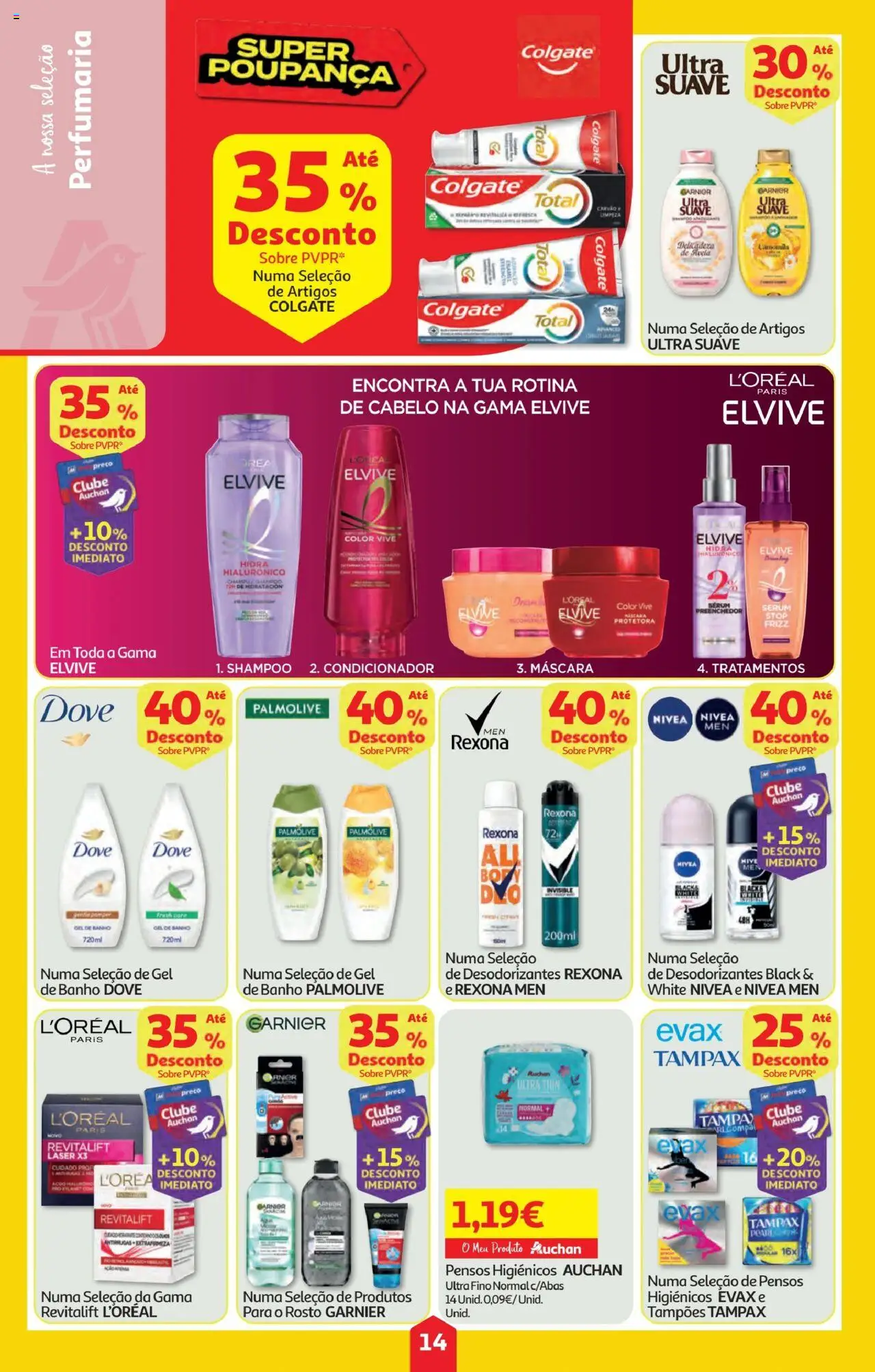 Minipreço folheto │ válido de 04.09.2025 | Página: 14 | Produtos: Pensos higiénicos, Condicionador, Sérum, Banho