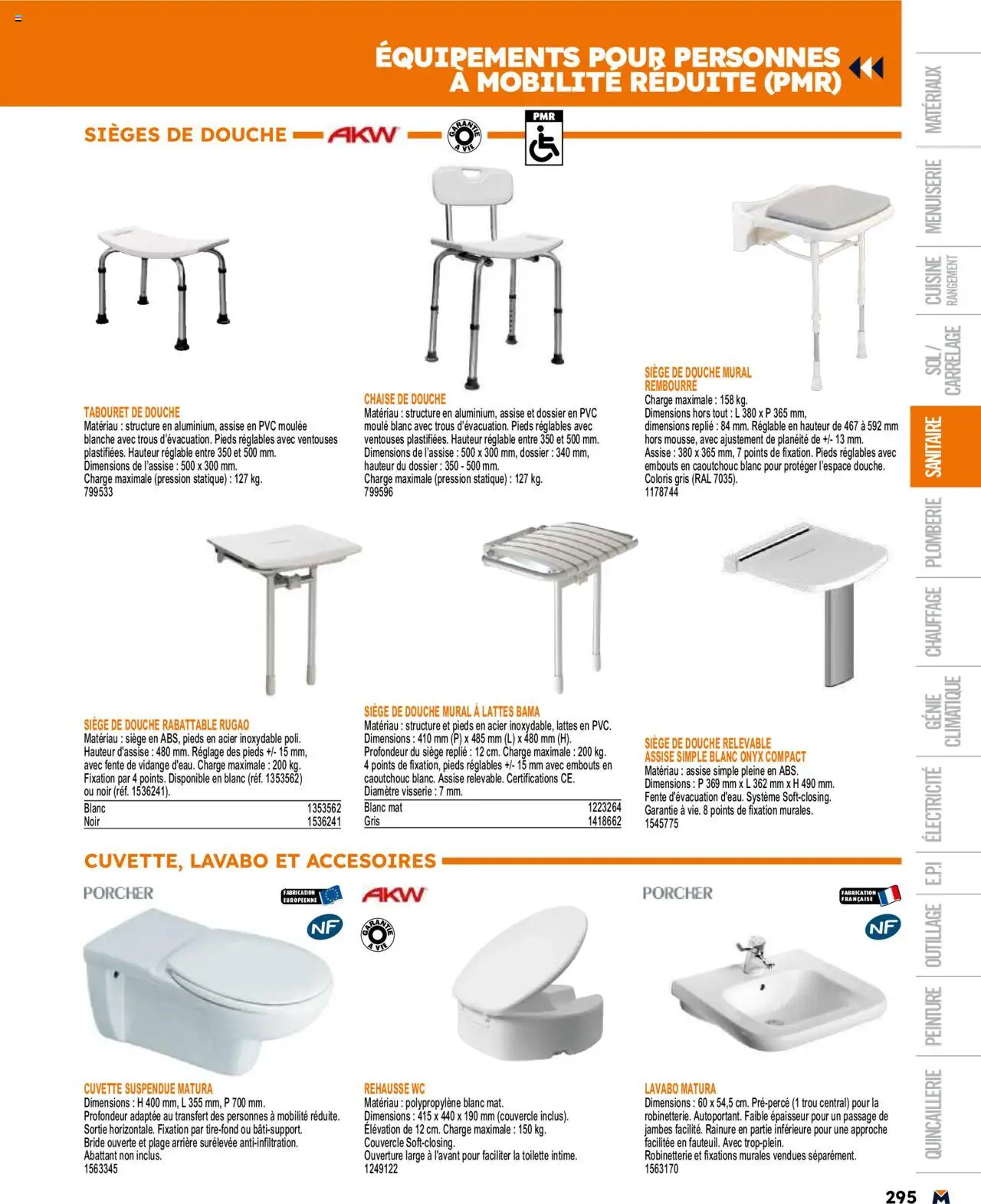  | Page: 295 | Produits: Tabouret de douche, Chaise, Lavabo, Douche