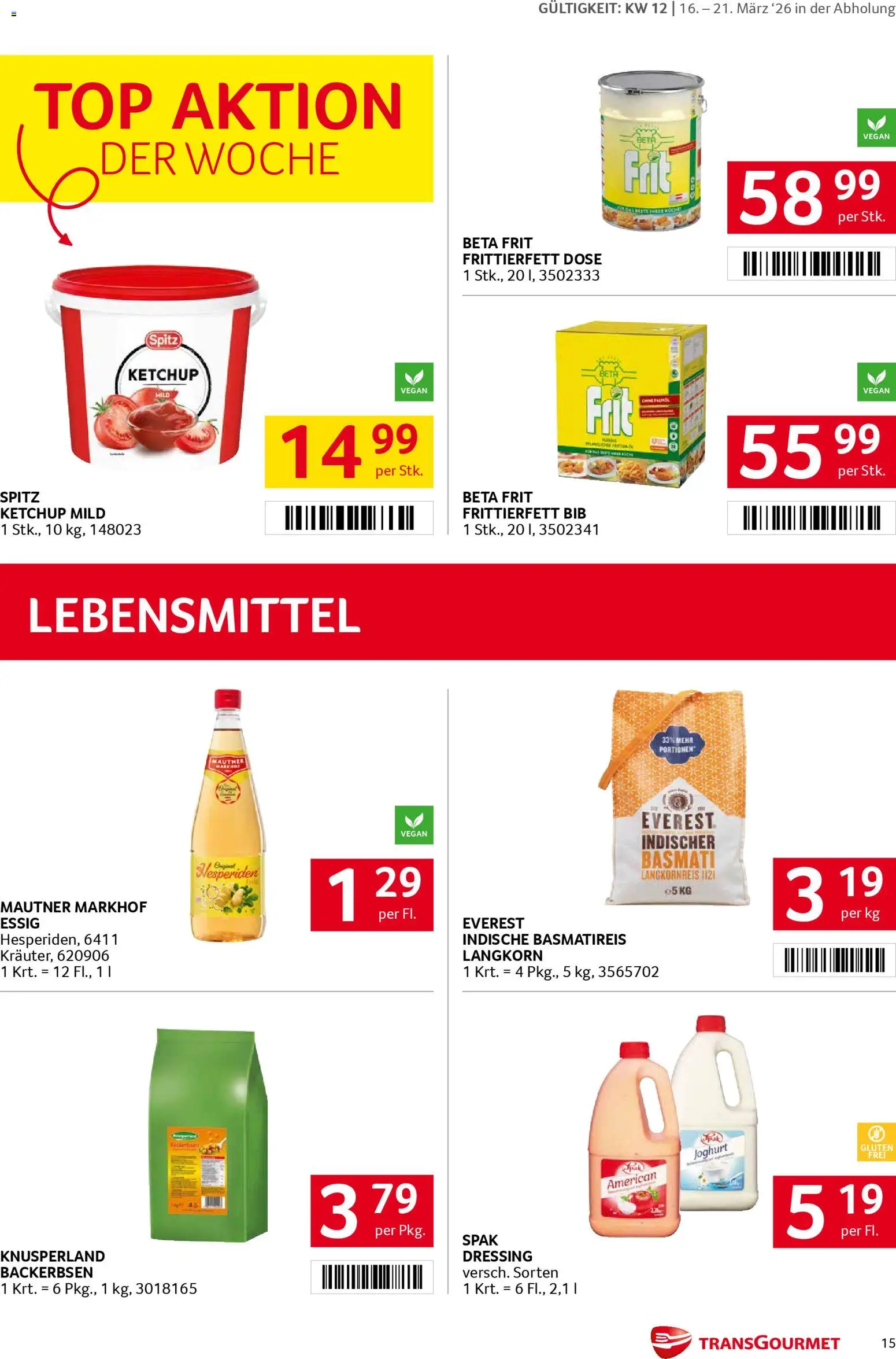 Transgourmet Flugblatt gültig ab 16.03.2026 | Seite: 15 | Produkte: Ketchup, Libacomb, Joghurt