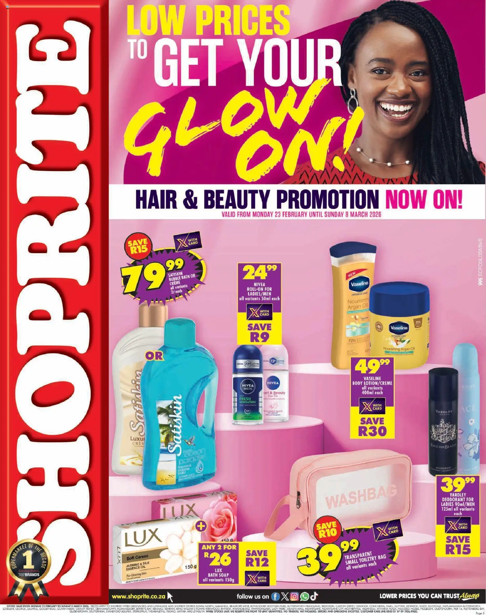 New Shoprite catalogue – valid from 23.02.2026 | Page: 1 | Products: Bag, Bath, Soap, Deodorant