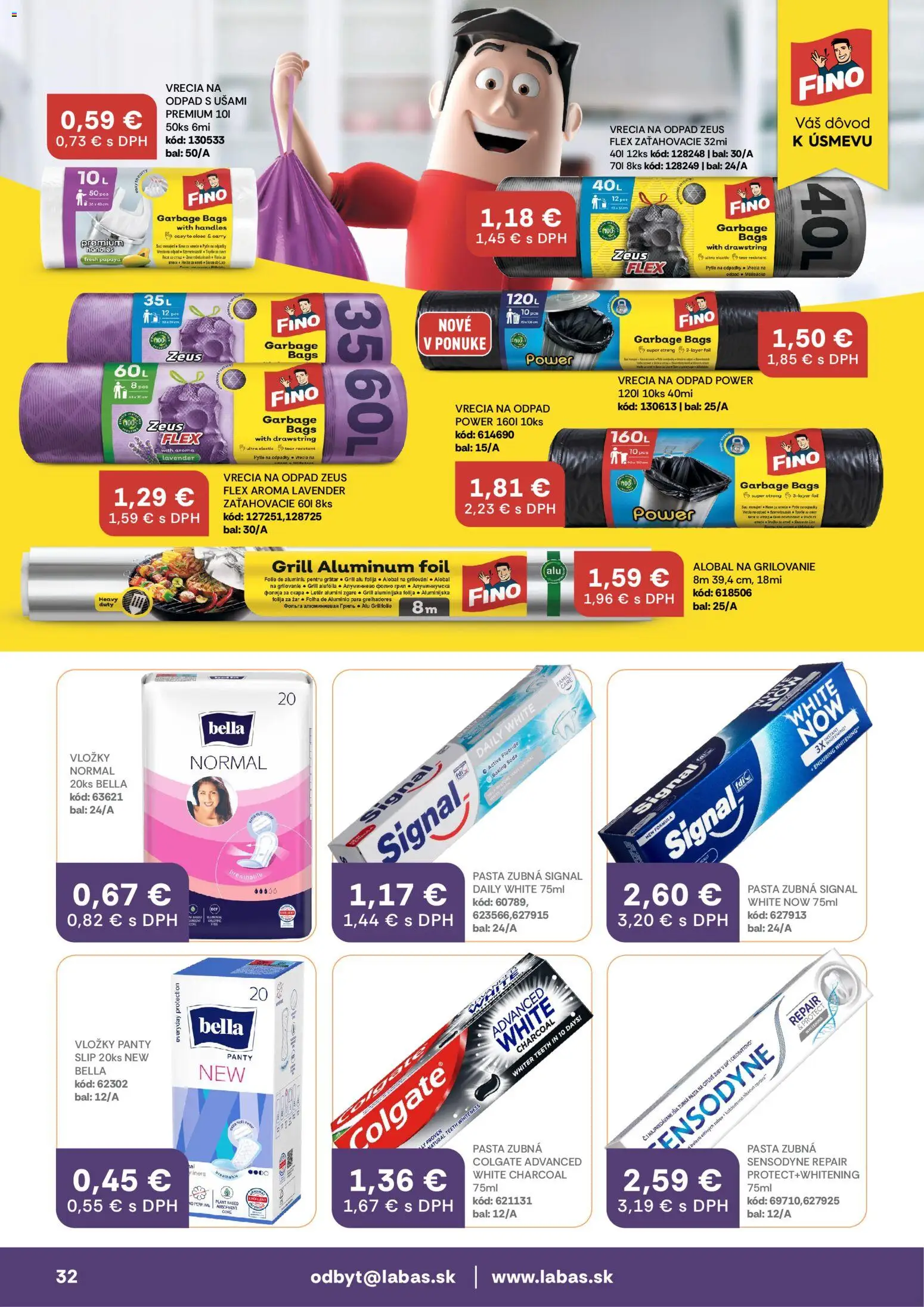 Nové Labaš akcie – leták je platný od 24.04.2026 | Strana: 32 | Produkty: Pás, Zubná pasta