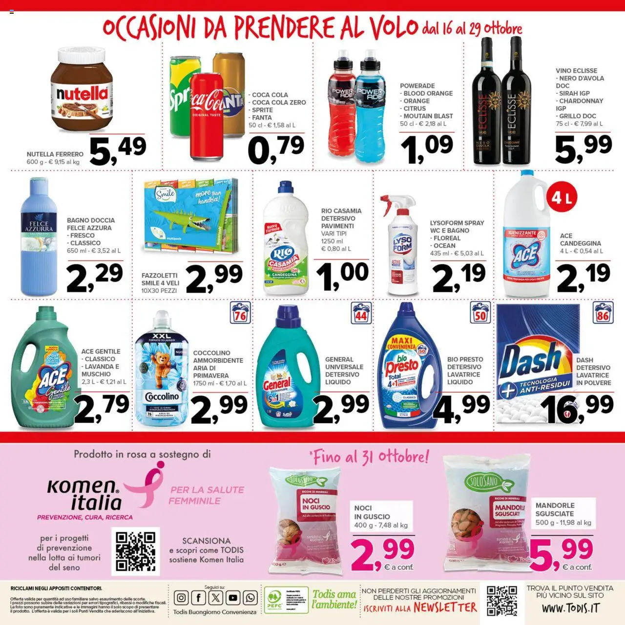 Volantino Todis del 16.10.2025 | Pagina: 20 | Prodotti: Candeggina, Vino, Lavatrice, WC