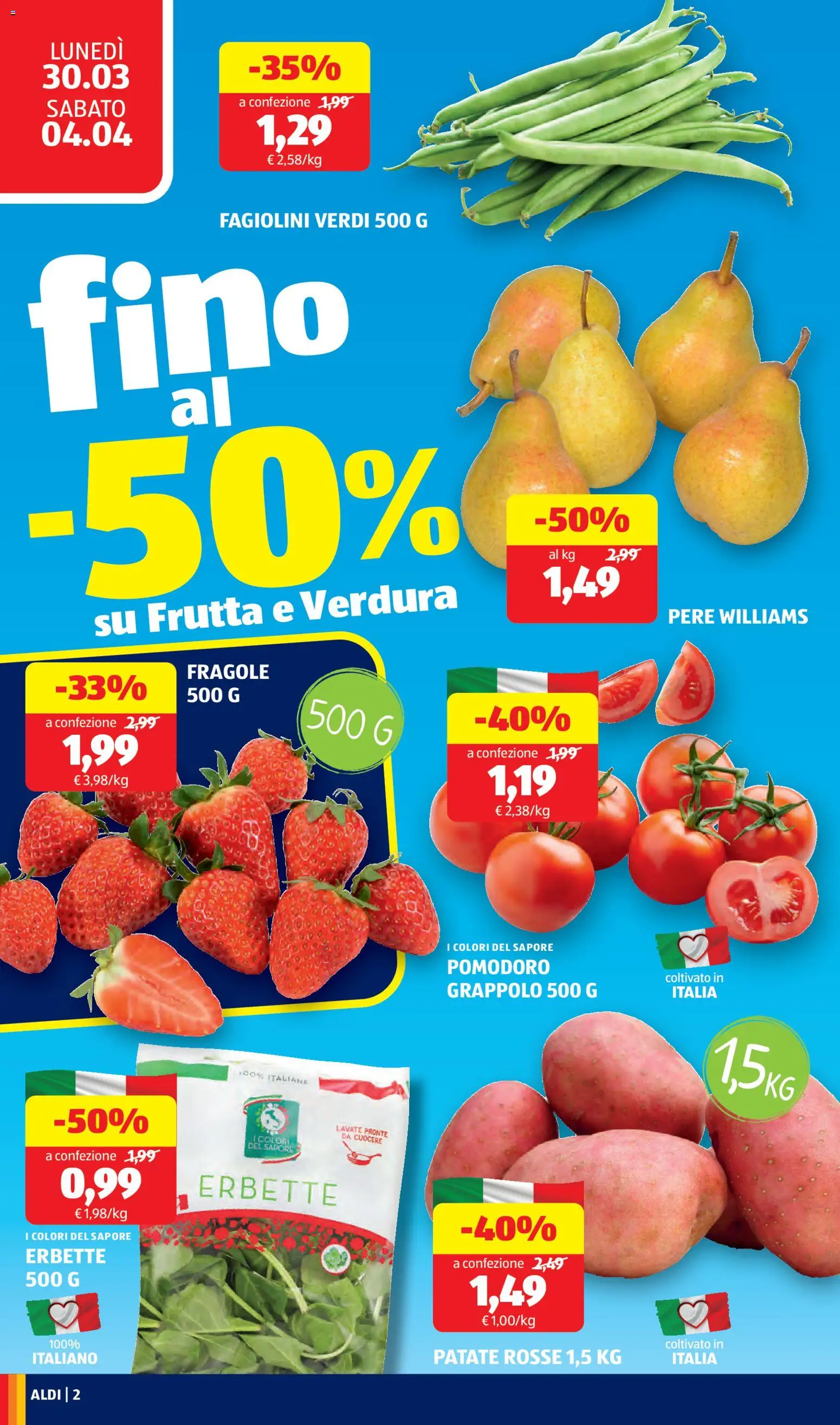 Volantino Aldi del 30.03.2026 | Pagina: 2 | Prodotti: Sapone, Fragole, Frutta, Pomodoro
