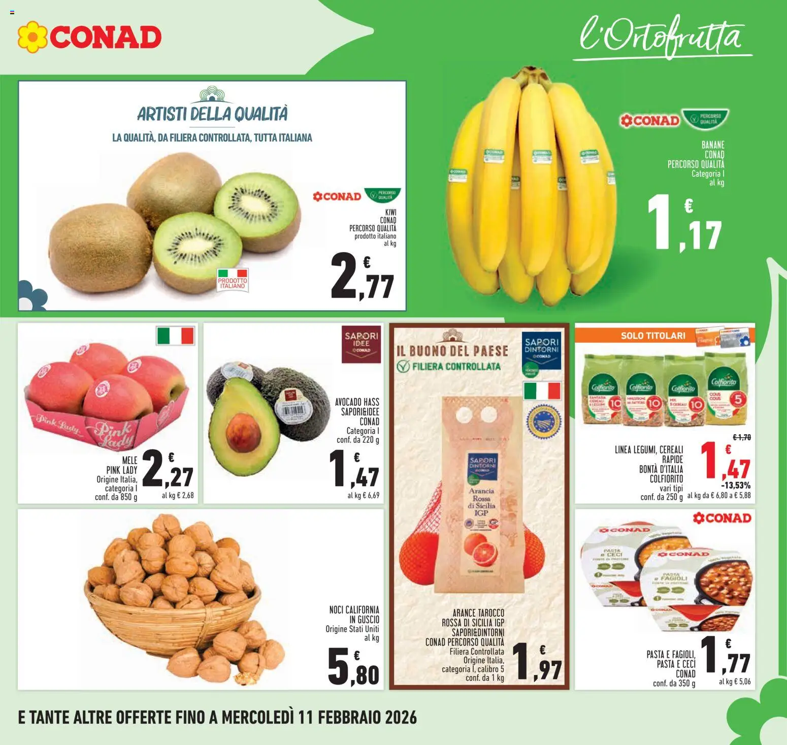 Volantino Conad del 29.01.2026 | Pagina: 7 | Prodotti: Mele, Banane, Ceci, Pasta