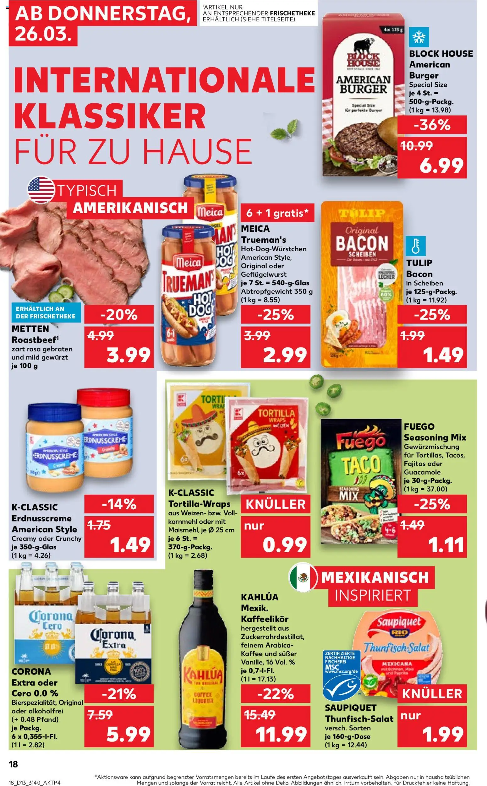 Kaufland Prospekt Leipzig	 – gültig ab 26.03.2026 | Seite: 18 | Produkte: Thunfisch, Kaffee, Burger, Meica