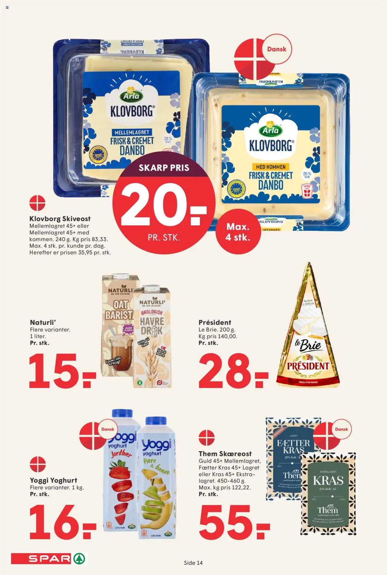 Spar tilbudsavis – gyldig fra 19.09.2025 | Side: 14 | Produkter: Yoghurt, Skiveost