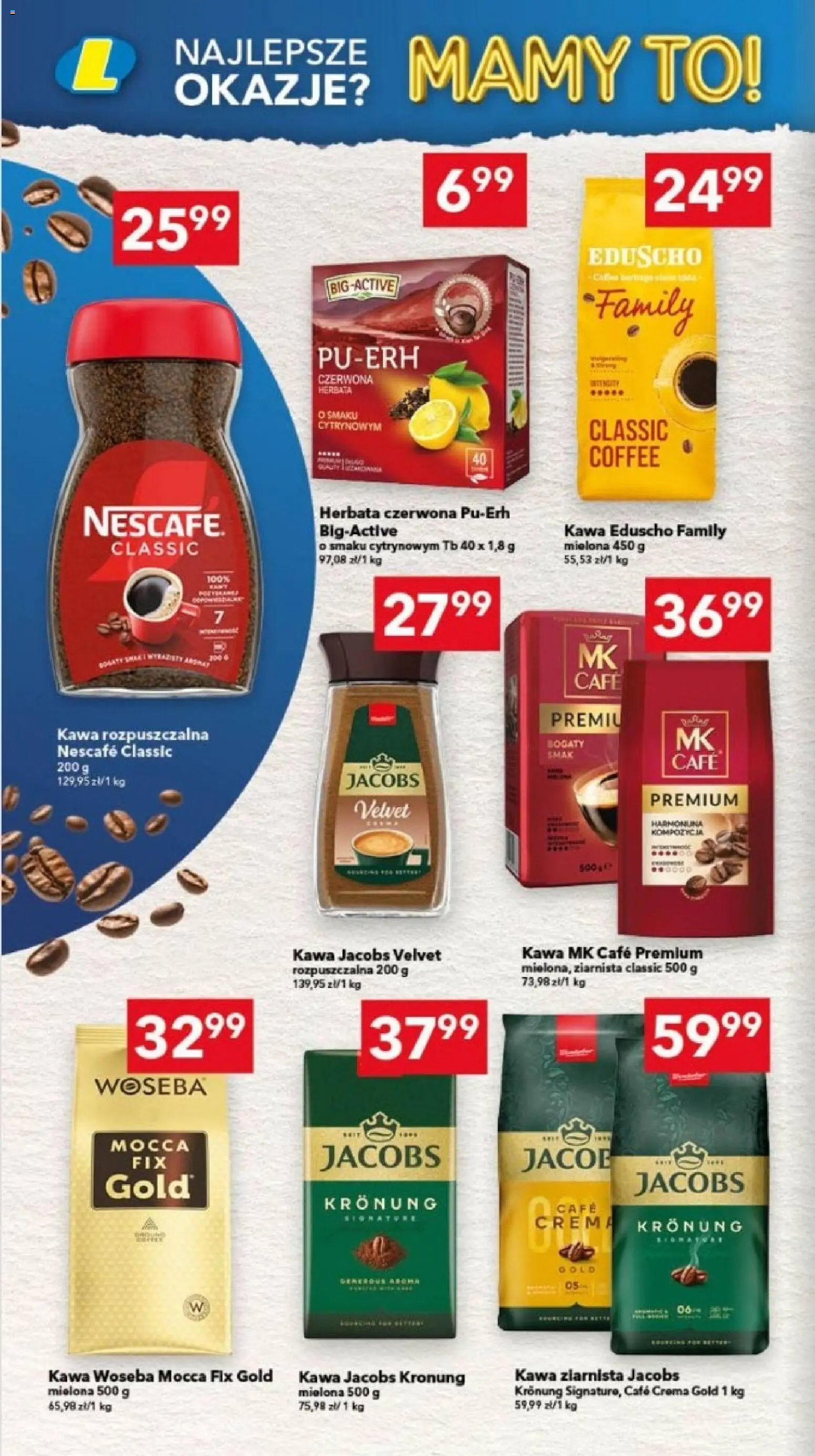 Lewiatan gazetka - Bydgoszcz od 23.04.2026 | Strona: 14 | Produkty: Kawa ziarnista, Kawa jacobs velvet, Herbata, Herbata czerwona