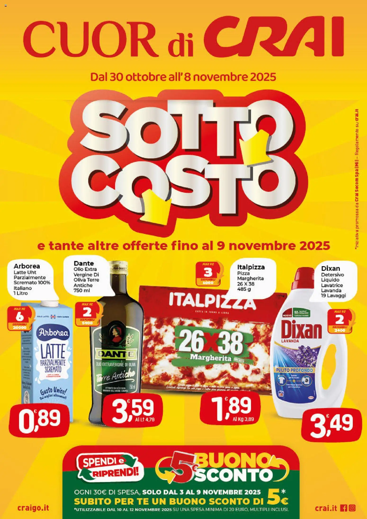 Volantino CRAI del 30.10.2025 | Pagina: 1 | Prodotti: Pizza, Latte, Lavatrice, Lavanda