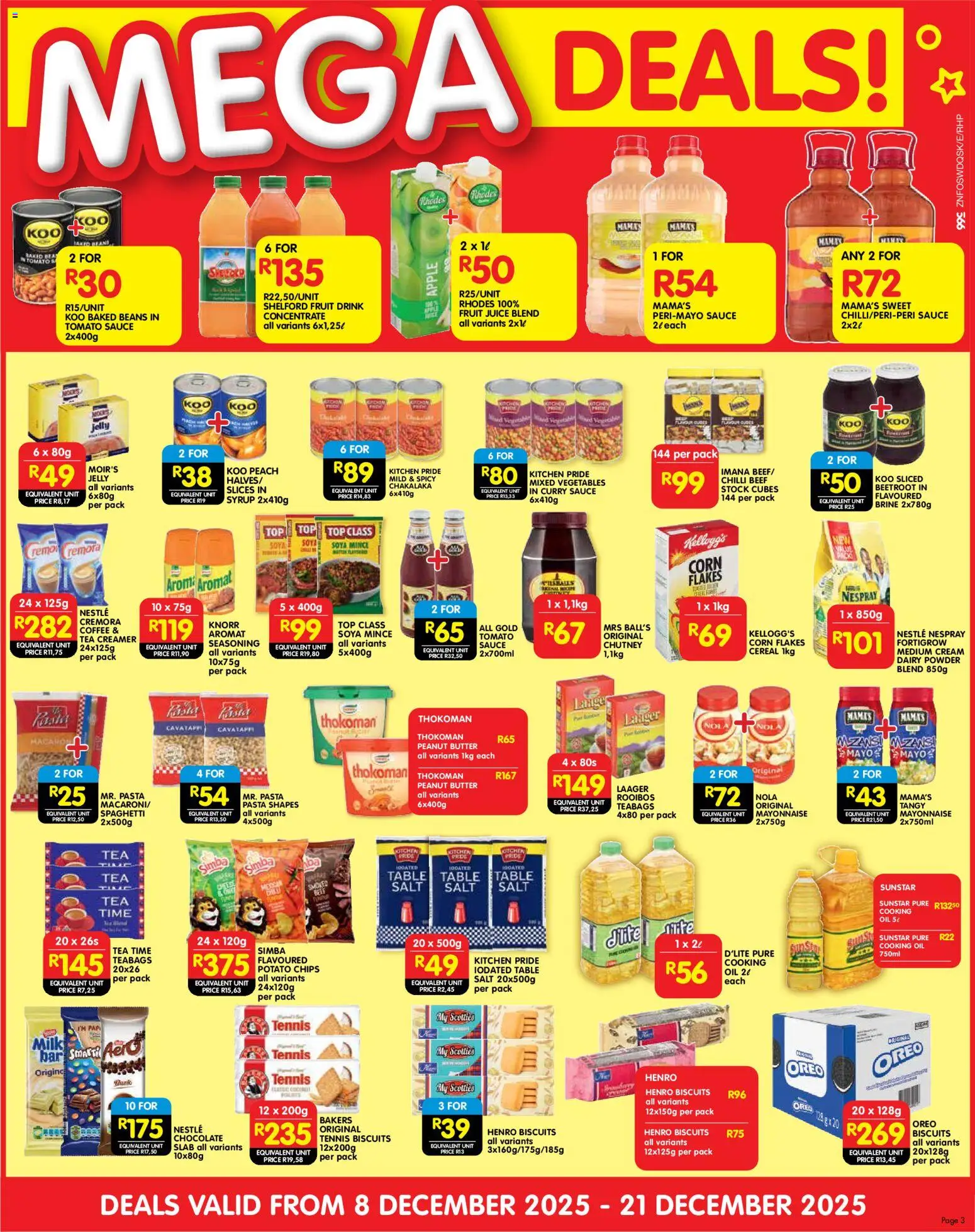 New Shoprite catalogue – valid from 08.12.2025 | Page: 3 | Products: Baked beans, Tea, Salt, Chilli