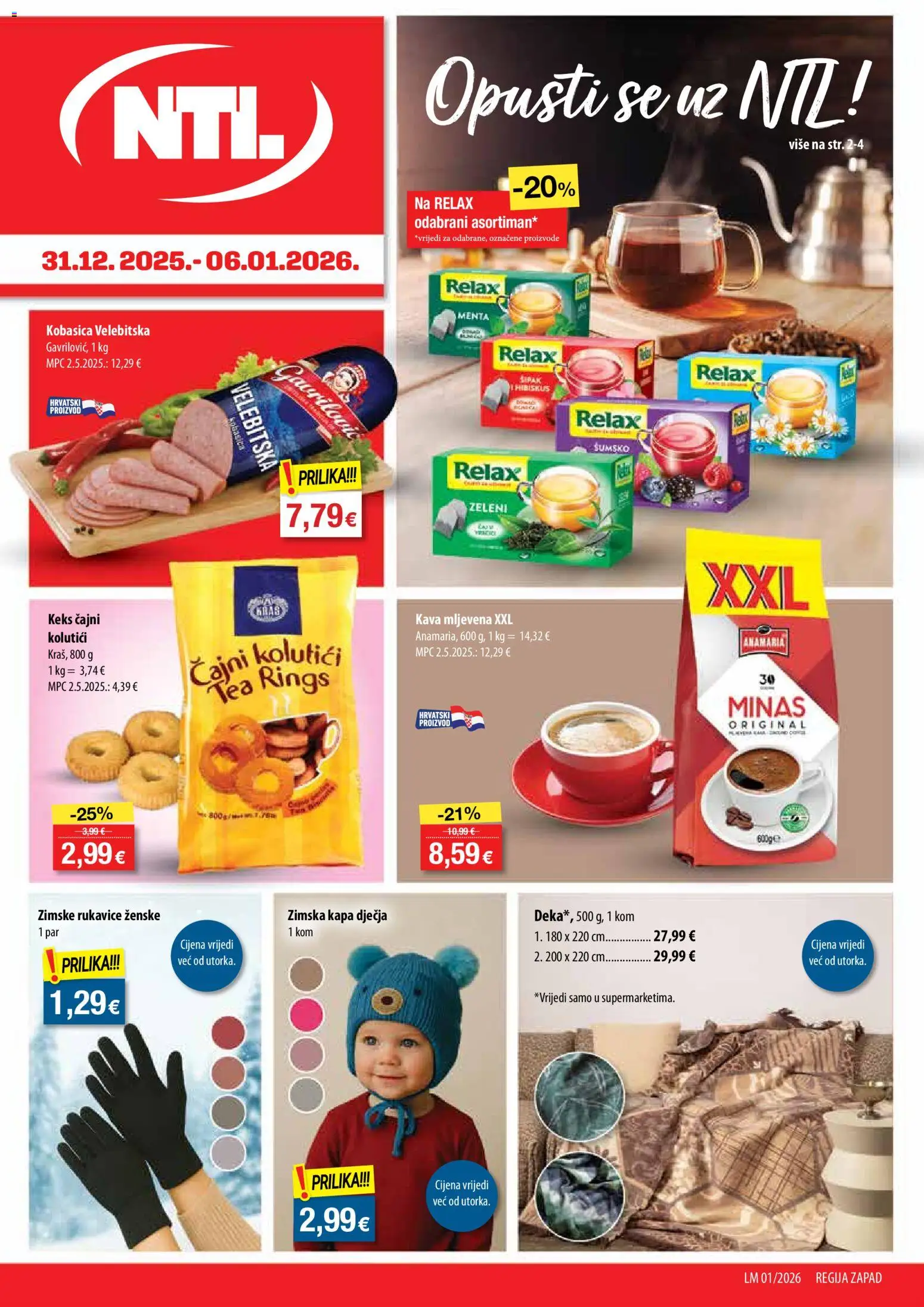 NTL katalog | vrijedi od 31.12.2025 | Stranica: 1 | Proizvodi: Čajni kolutići, Kava, Kobasica, Kapa
