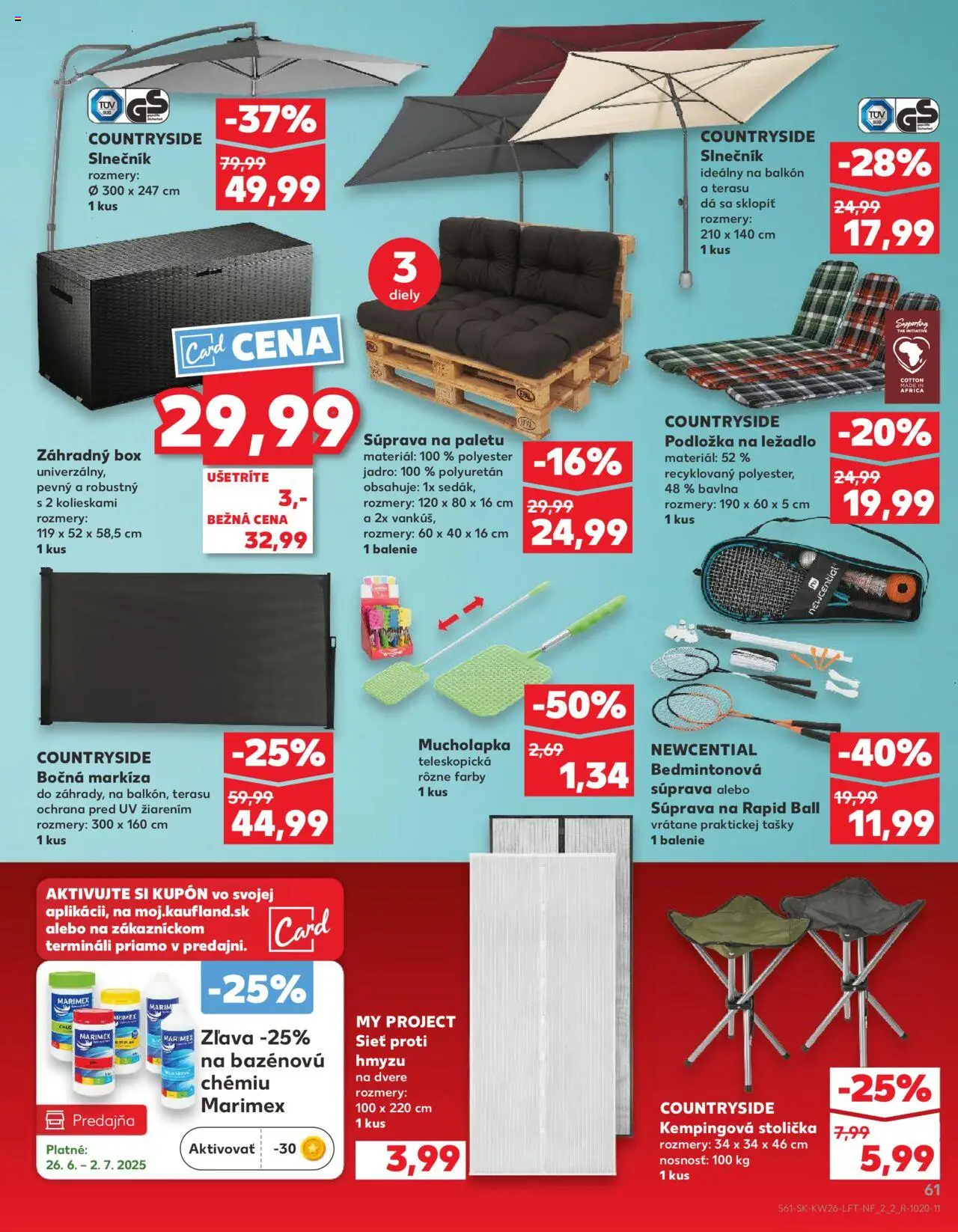 Nové Kaufland akcie – leták je platný od 26.06.2025 | Strana: 61 | Produkty: Záhradný box, Kempingová stolička, Dvere