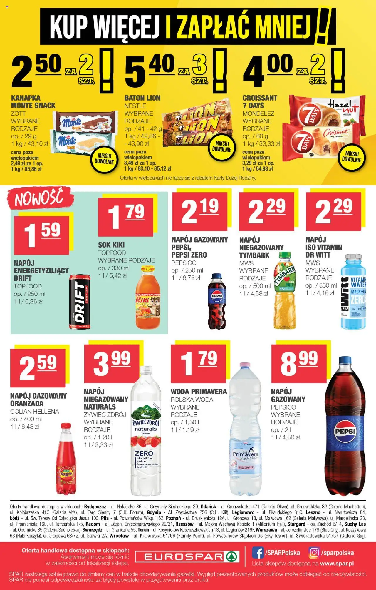 Spar Gazetka - Eurospar od 10.09.2025 | Strona: 16 | Produkty: Pepsi, Baton, Sok, Woda