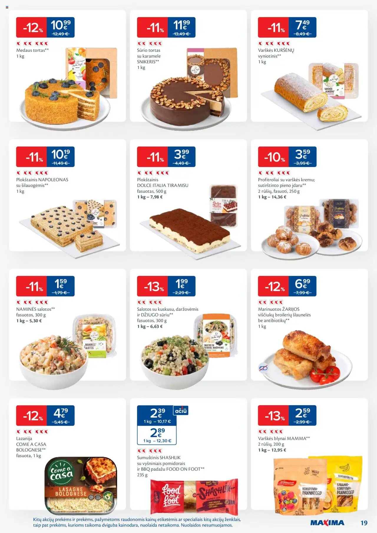 MAXIMA leidinys│galioja nuo 19.08.2025 | Puslapis: 19 | Prekių: Salotos, Tortas, Sumuštinis, Viščiukų