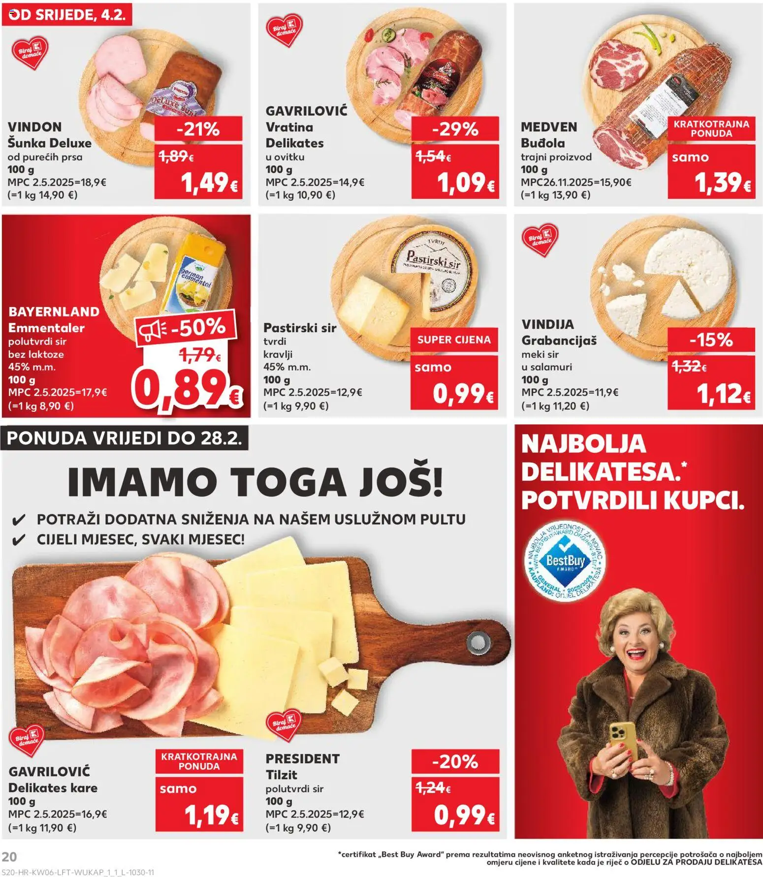Kaufland katalog | vrijedi od 04.02.2026 | Stranica: 20 | Proizvodi: Vindija, Sir, Šunka, Buđola