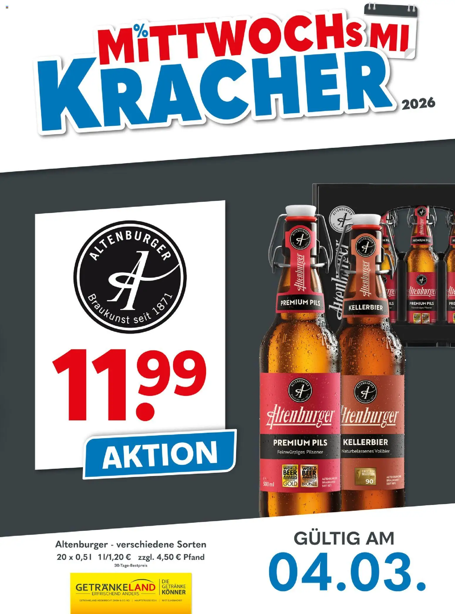 Getränkeland Mittwochs Kracher – gültig ab 04.03.2026 | Seite: 1 | Produkte: Pils