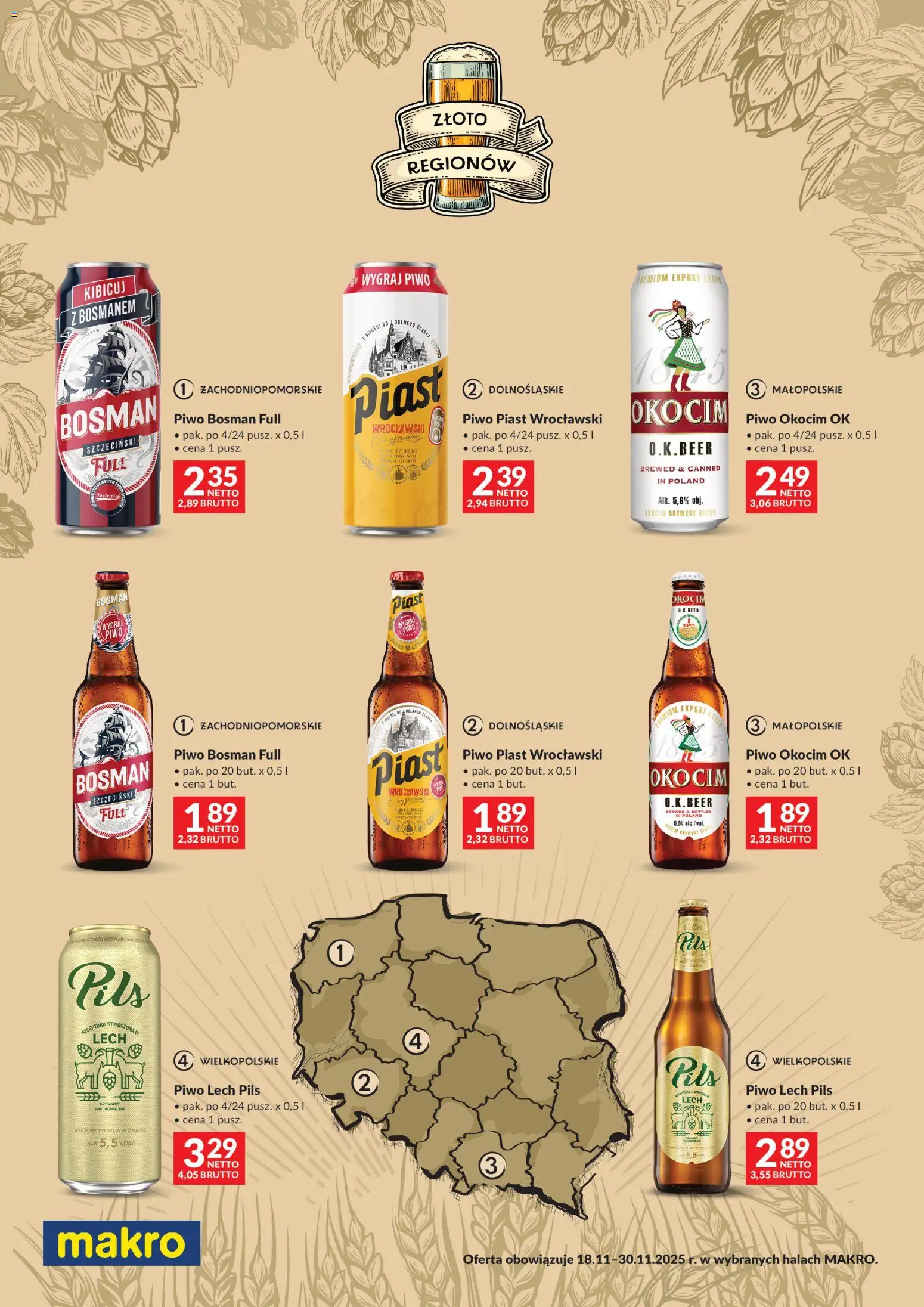 Makro Gazetka - Regionalna od 18.11.2025 | Strona: 1 | Produkty: Piwo Bosman, Piwo