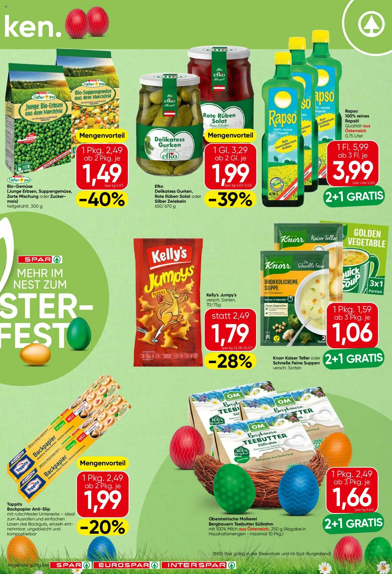 Spar Flugblatt - Steiermark gültig ab 26.03.2026 | Seite: 17 | Produkte: Gurken, Salat, Zucker, Milch