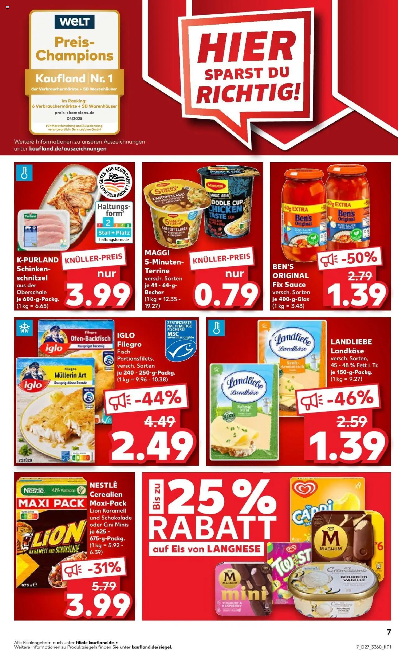 Kaufland prospekt Strausberg	 - gültig ab dem 03.07.2025 | Seite: 7 | Produkte: Langnese, Schokolade, Schnitzel, Schinken