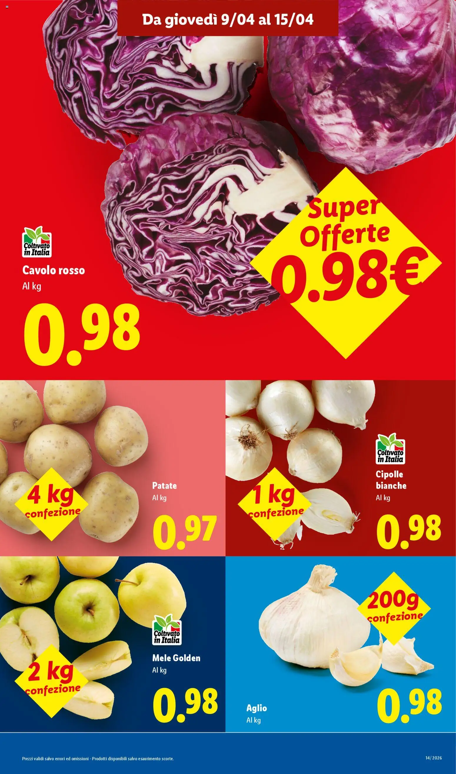 Volantino Lidl del 09.04.2026 | Pagina: 3 | Prodotti: Mele, Patate, Cipolle, Aglio