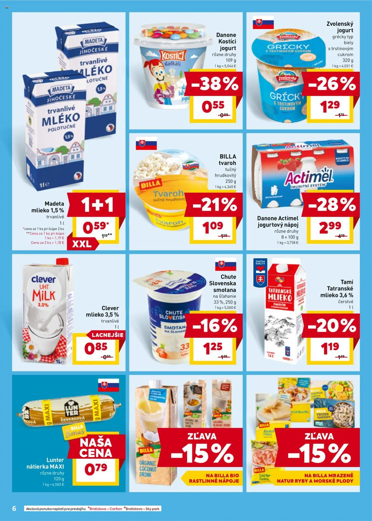 Nové Billa akcie – leták je platný od 01.10.2025 | Strana: 6 | Produkty: Mlieko, Jogurt, Tvaroh, Actimel