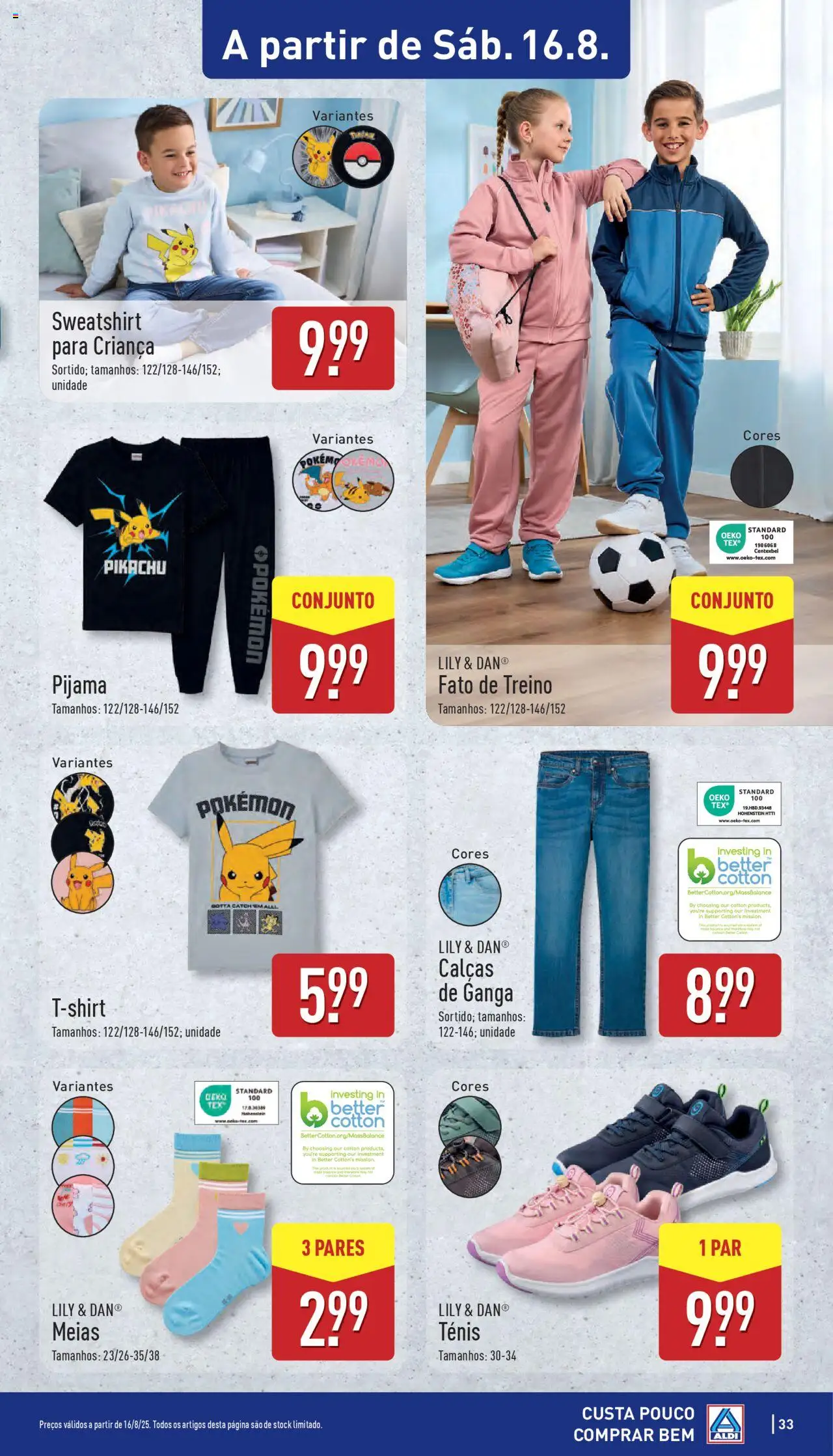 Aldi folheto │ válido de 11.08.2025 | Página: 33 | Produtos: Sweatshirt, Calças, Meias, Fato