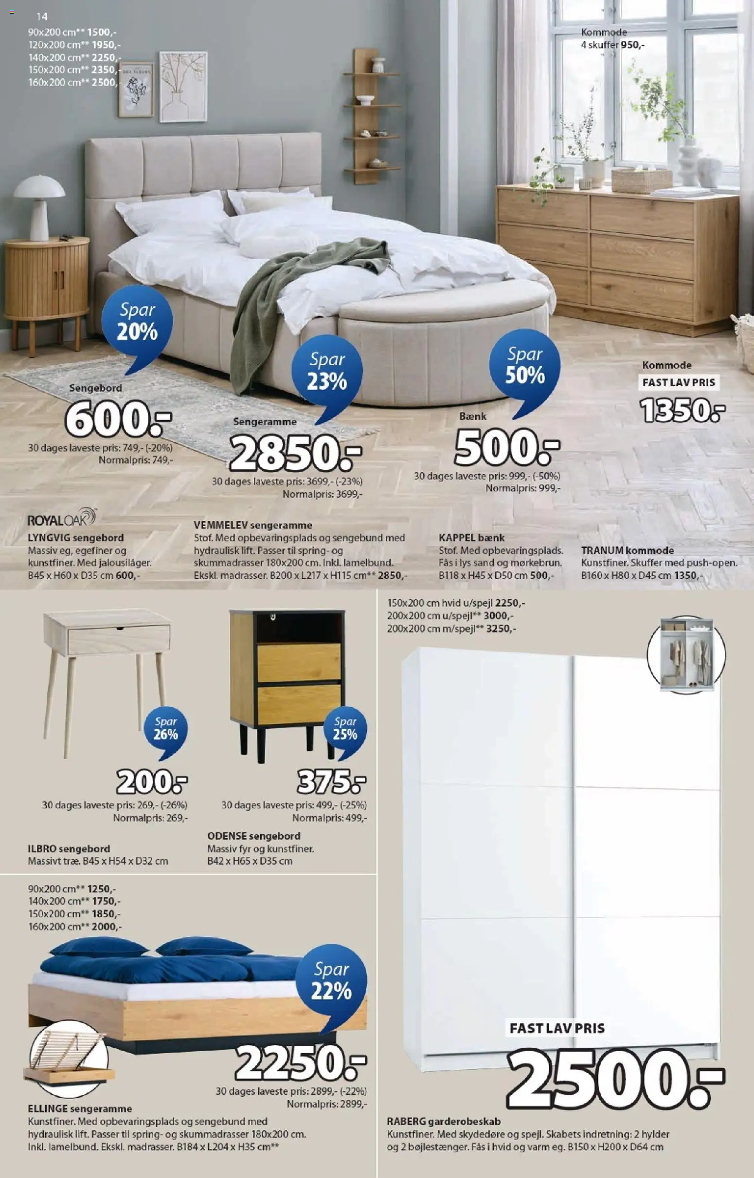 JYSK tilbudsavis – gyldig fra 30.01.2026 | Side: 14 | Produkter: Sengebund, Kommode, Sengebord, Bænk