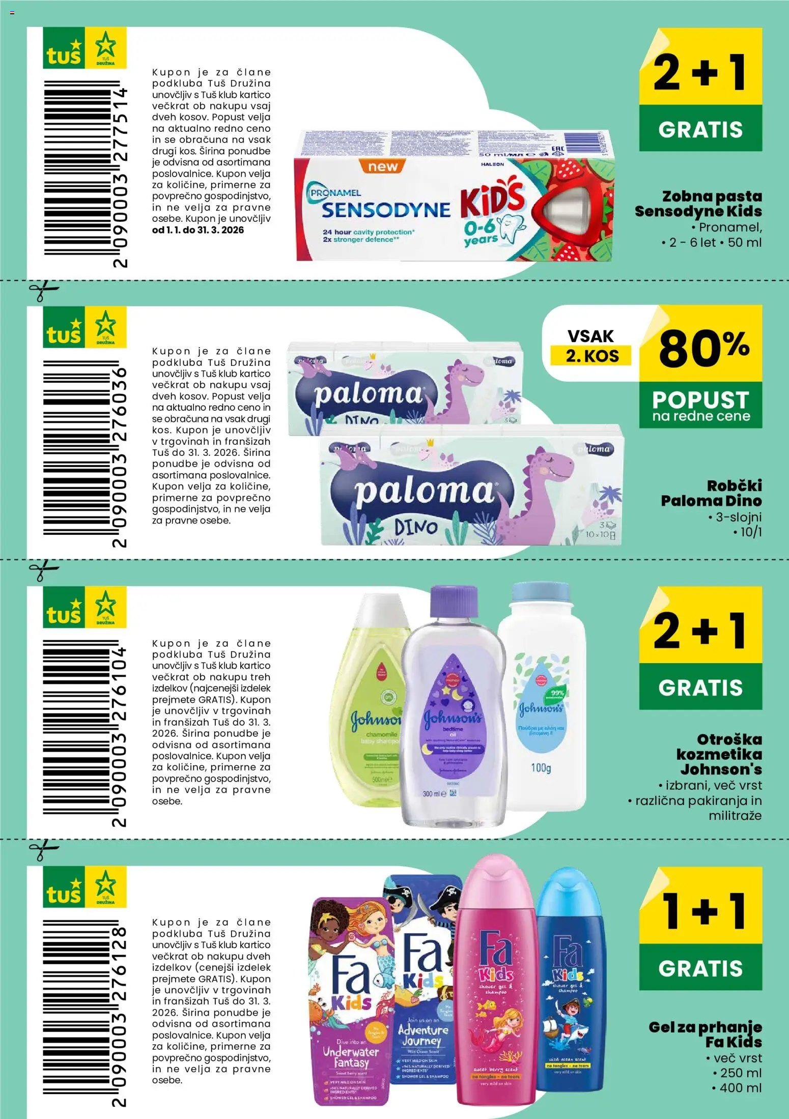 Novi Tuš katalog ponudbe – veljaven od 05.01.2026 | Stran: 4 | Izdelki: Gel za prhanje, Robčki, Kos, Zobna pasta