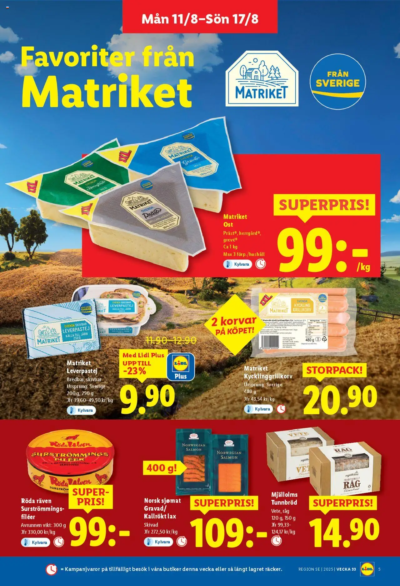 Lidl reklamblad aktuell från 11.08.2025 | Sida: 5 | Produkter: Järn, Tunnbröd, Leverpastej, Lax