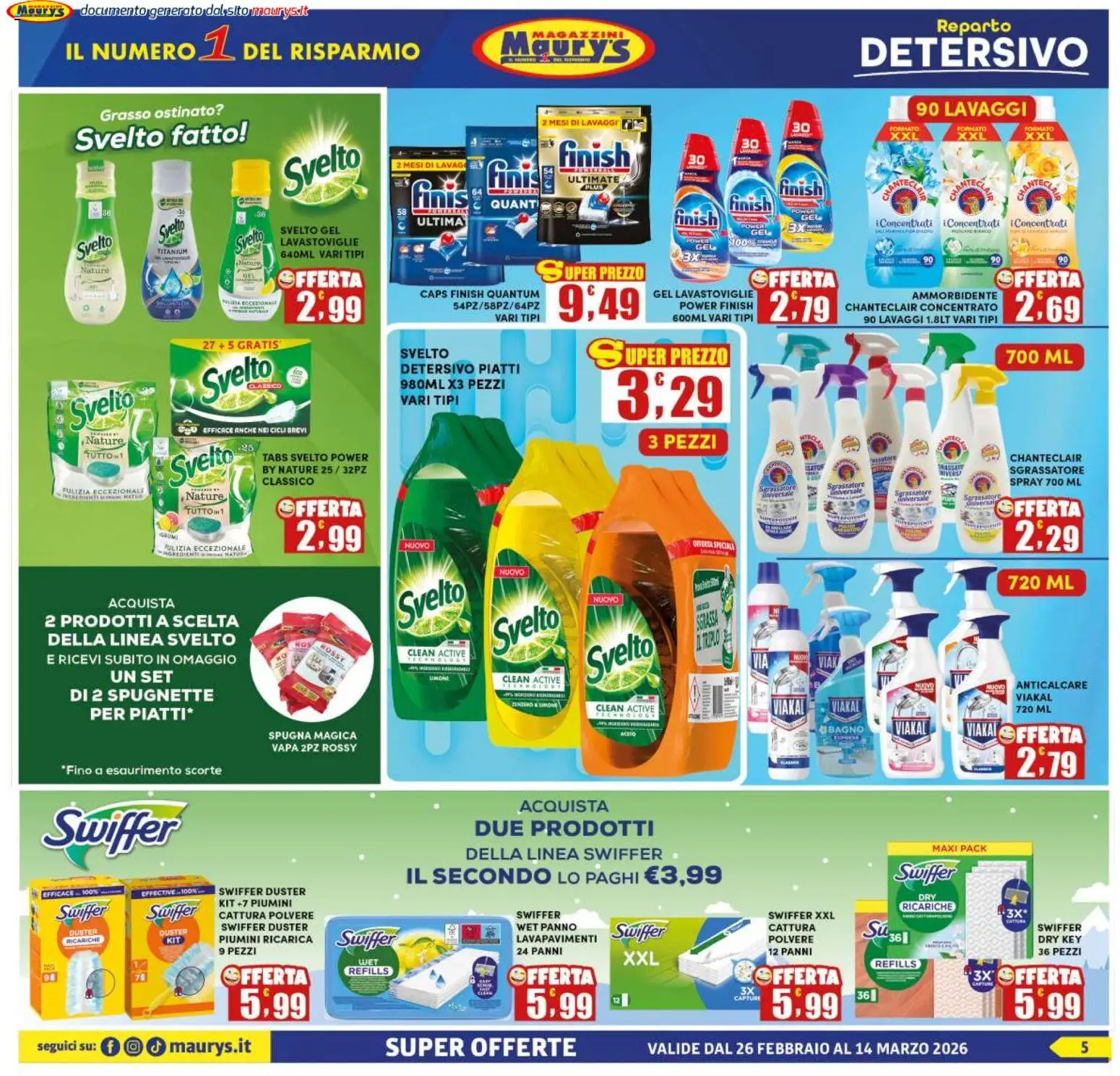 Volantino Maury's del 26.02.2026 | Pagina: 5 | Prodotti: Spugna, Ammorbidente, Anticalcare, Lavastoviglie