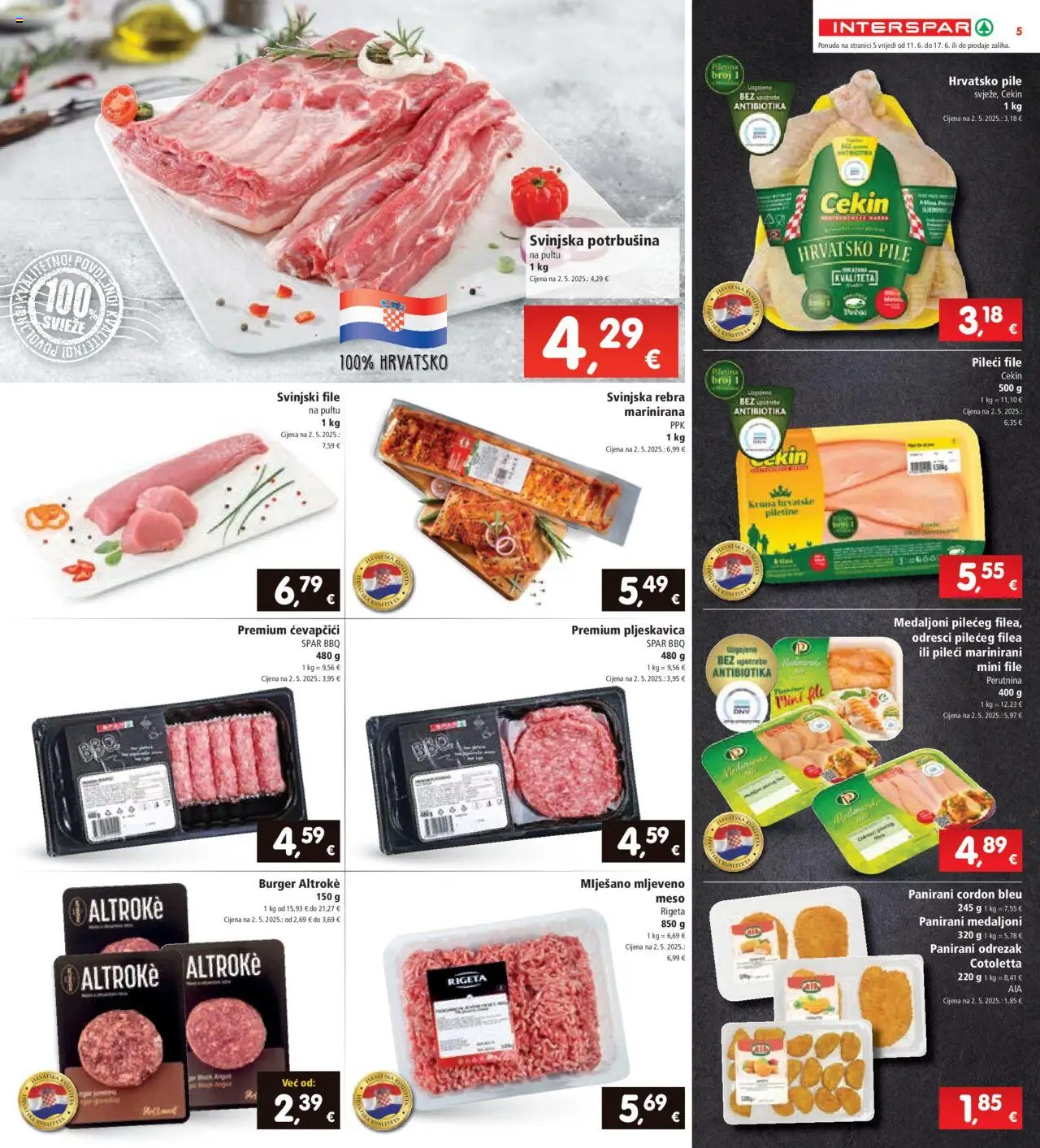 Interspar katalog | vrijedi od 11.06.2025 | Stranica: 5 | Proizvodi: Pileći file, Meso, Mljeveno meso, Svinjski file