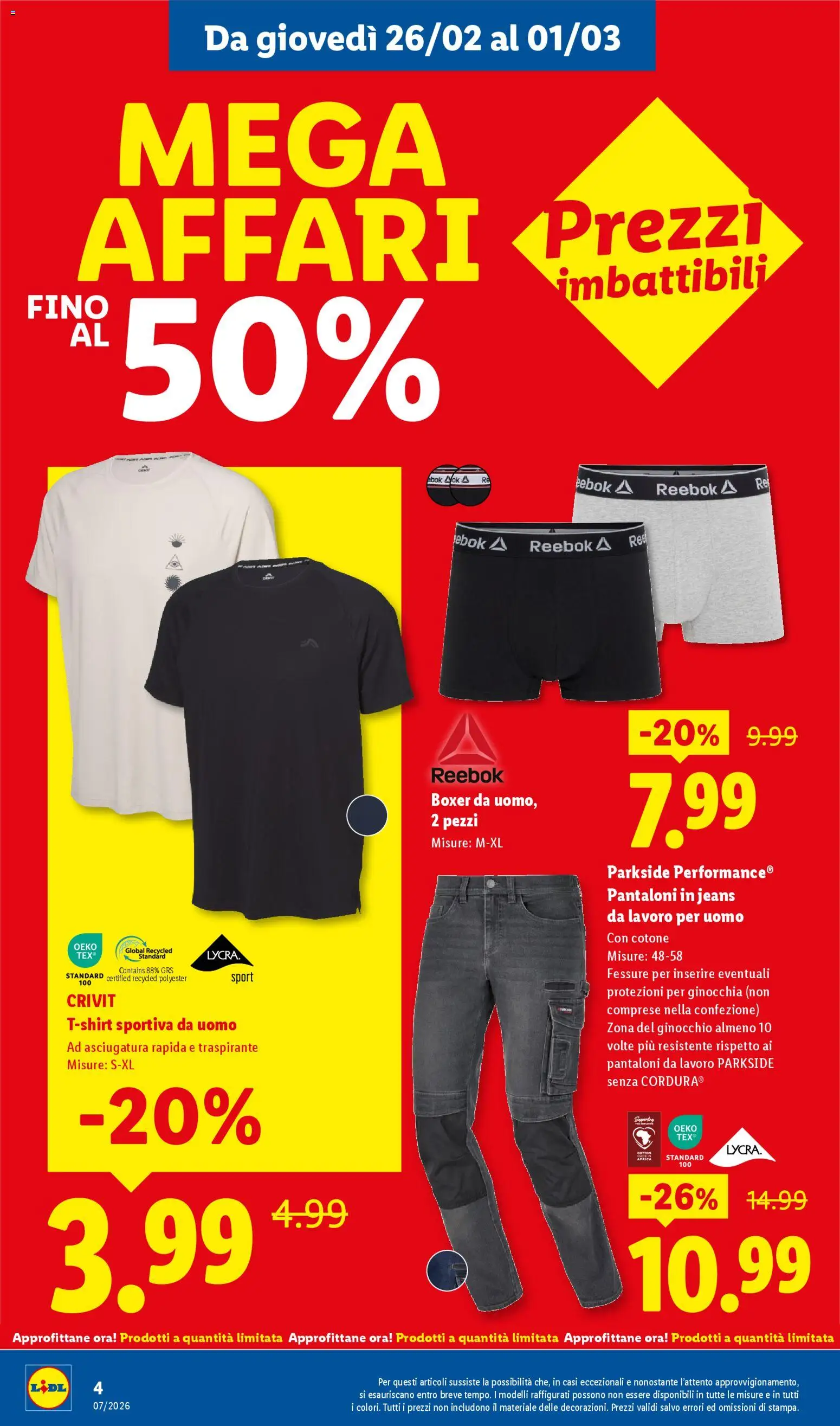 Volantino Lidl del 26.02.2026 | Pagina: 4 | Prodotti: Pantaloni, Boxer, T-shirt, Jeans
