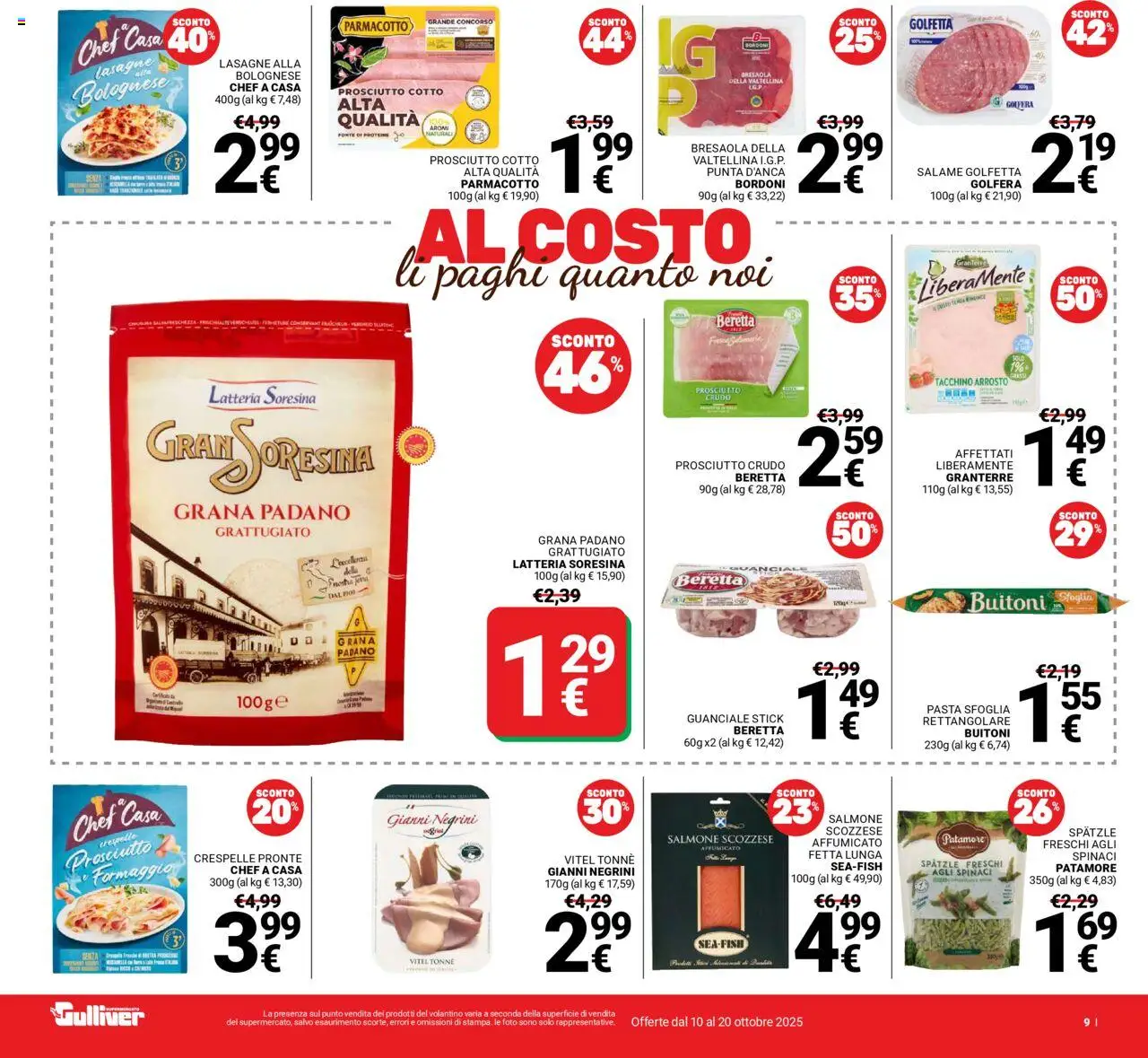 Volantino Gulliver del 10.10.2025 | Pagina: 9 | Prodotti: Bresaola, Pasta, Spinaci, Guanciale