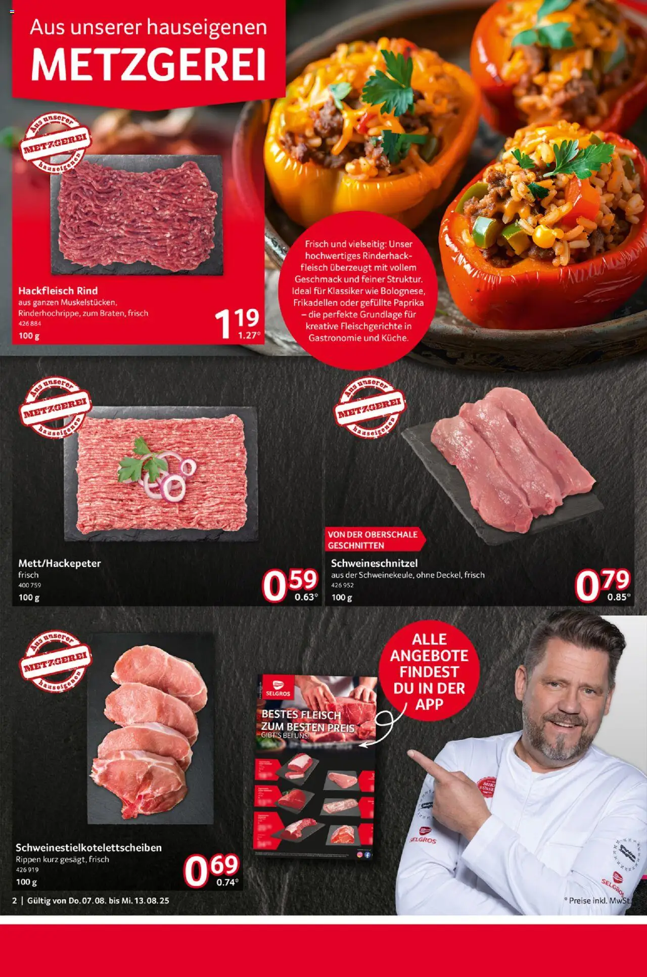 Selgros Prospekt 	 - gültig ab dem 07.08.2025 | Seite: 2 | Produkte: Paprika, Fleisch, Hackfleisch