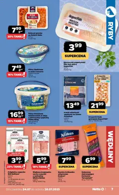 Netto gazetka - Spożywcza od 24.07.2025 | Strona: 7 | Produkty: Kiełbasa, Pietruszka, Łosoś atlantycki, Krewetki