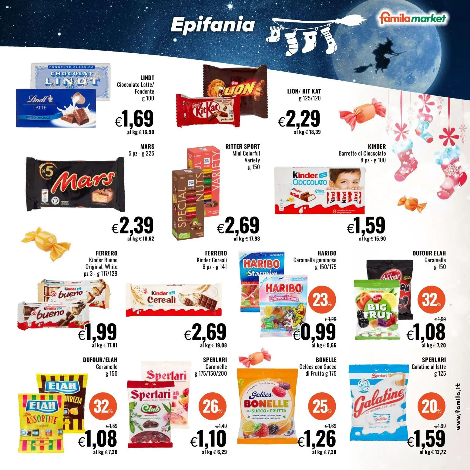 Volantino Famila del 28.12.2025 | Pagina: 7 | Prodotti: Caramelle, Cereali, Frutta, Succo di frutta